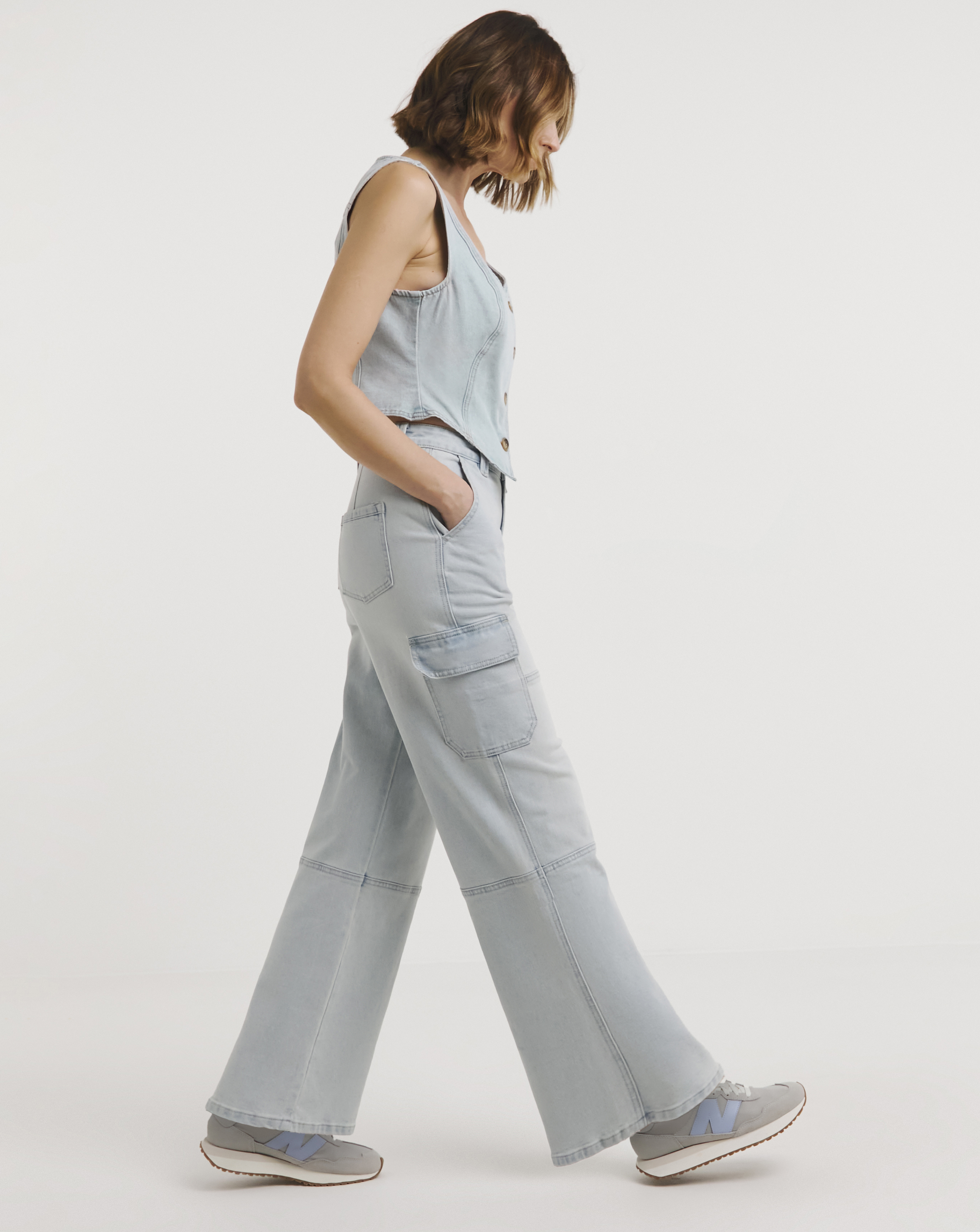 Light Blue Cargo Wide Leg Jeans