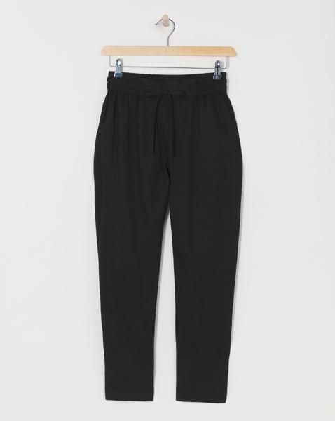 Black Linen Mix Tapered Trousers