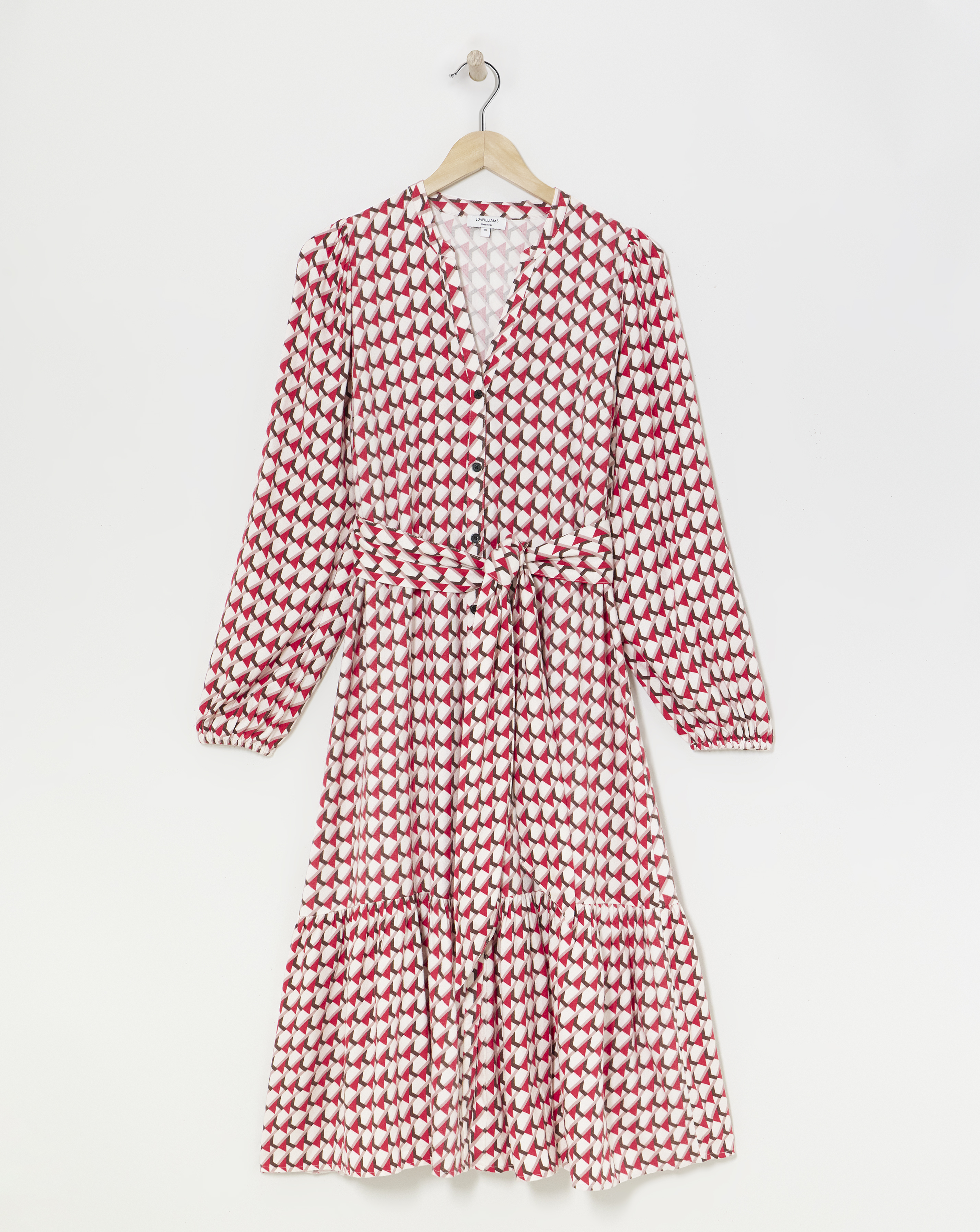 Button Through Tie Belt Midi Dress