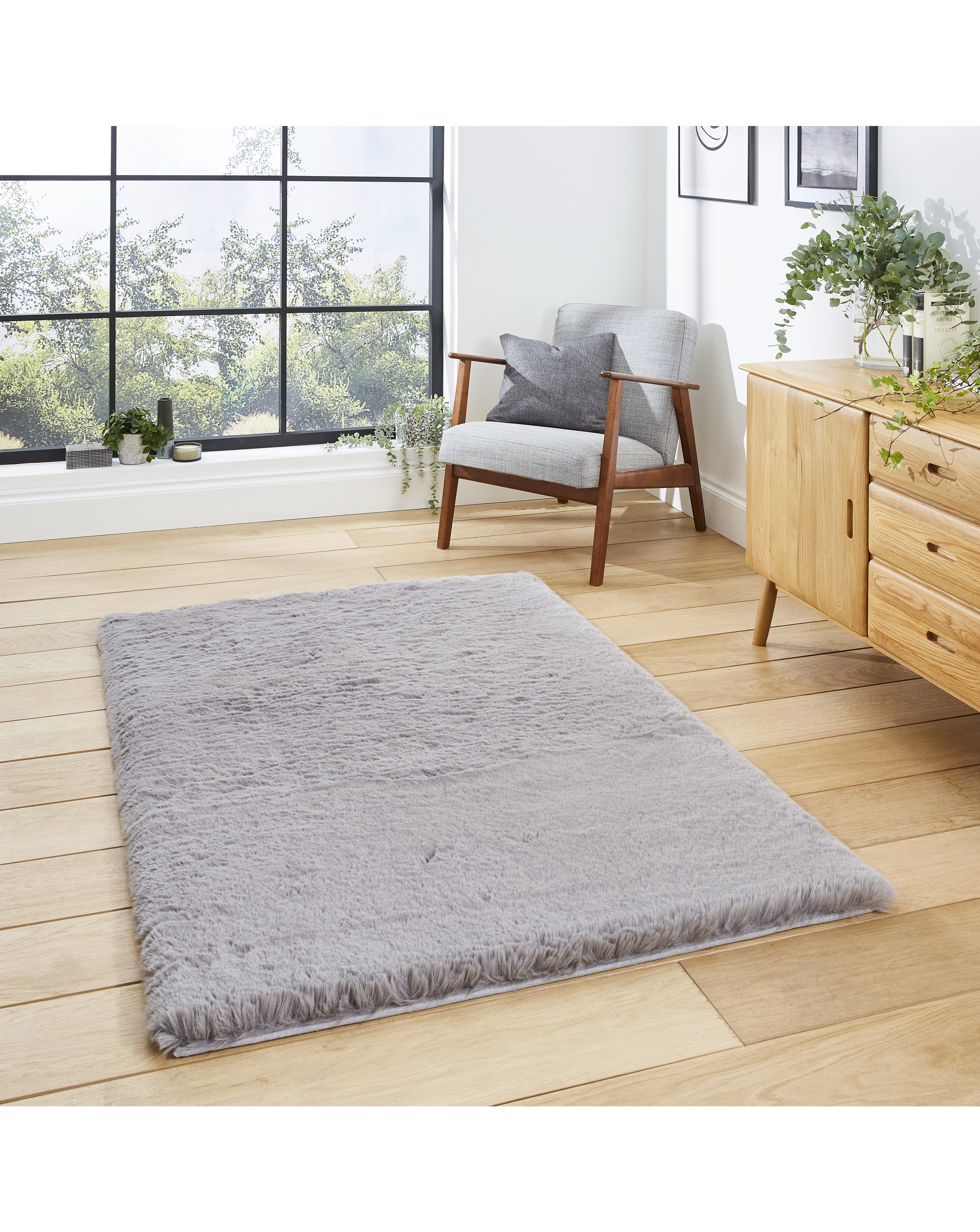 Think Rugs Grey Teddy Plain Shaggy Rug 150X230