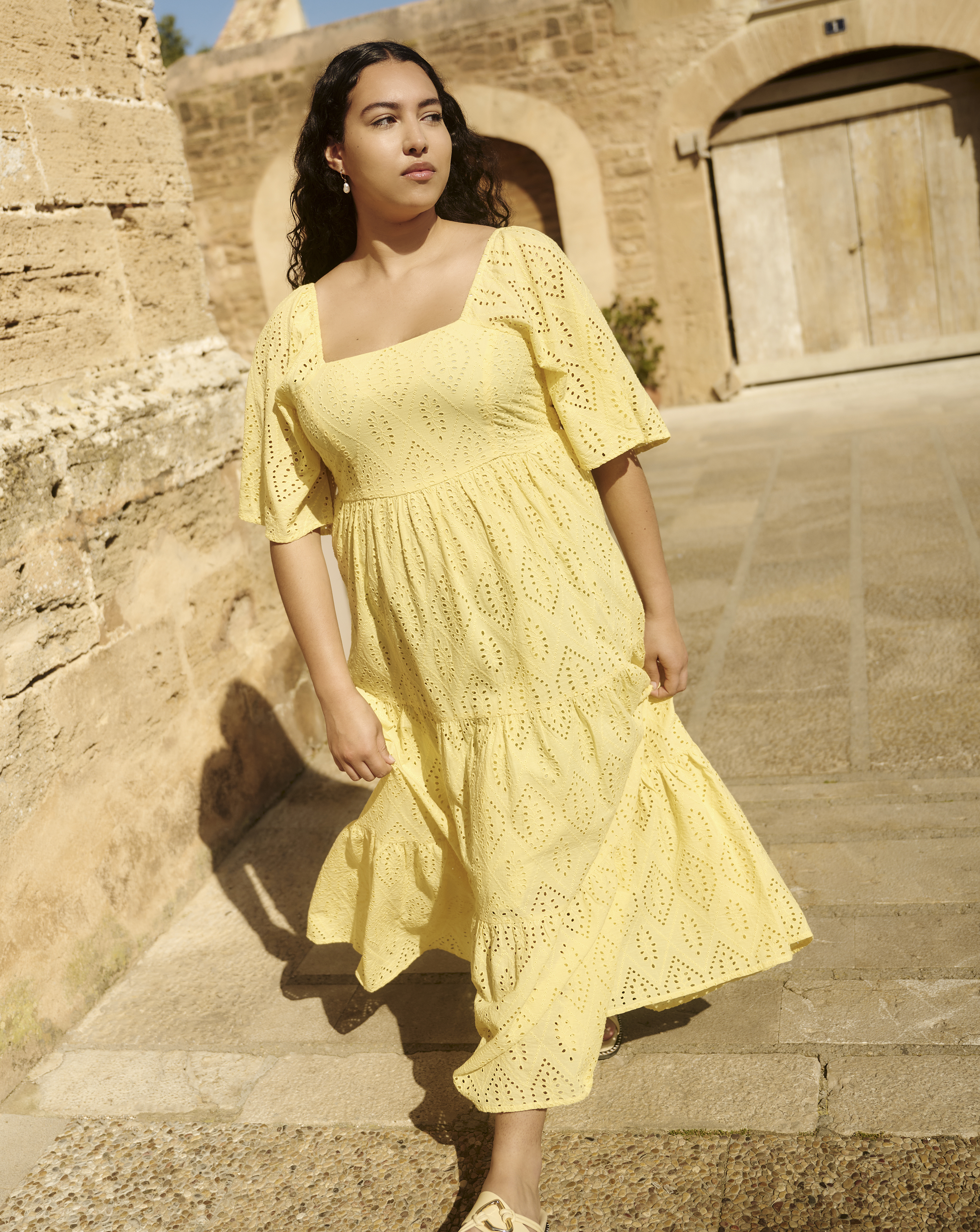 Simply Be - Women's Yellow Broderie Maxi Dress - Size 10 - Yellow - 100% Cotton
