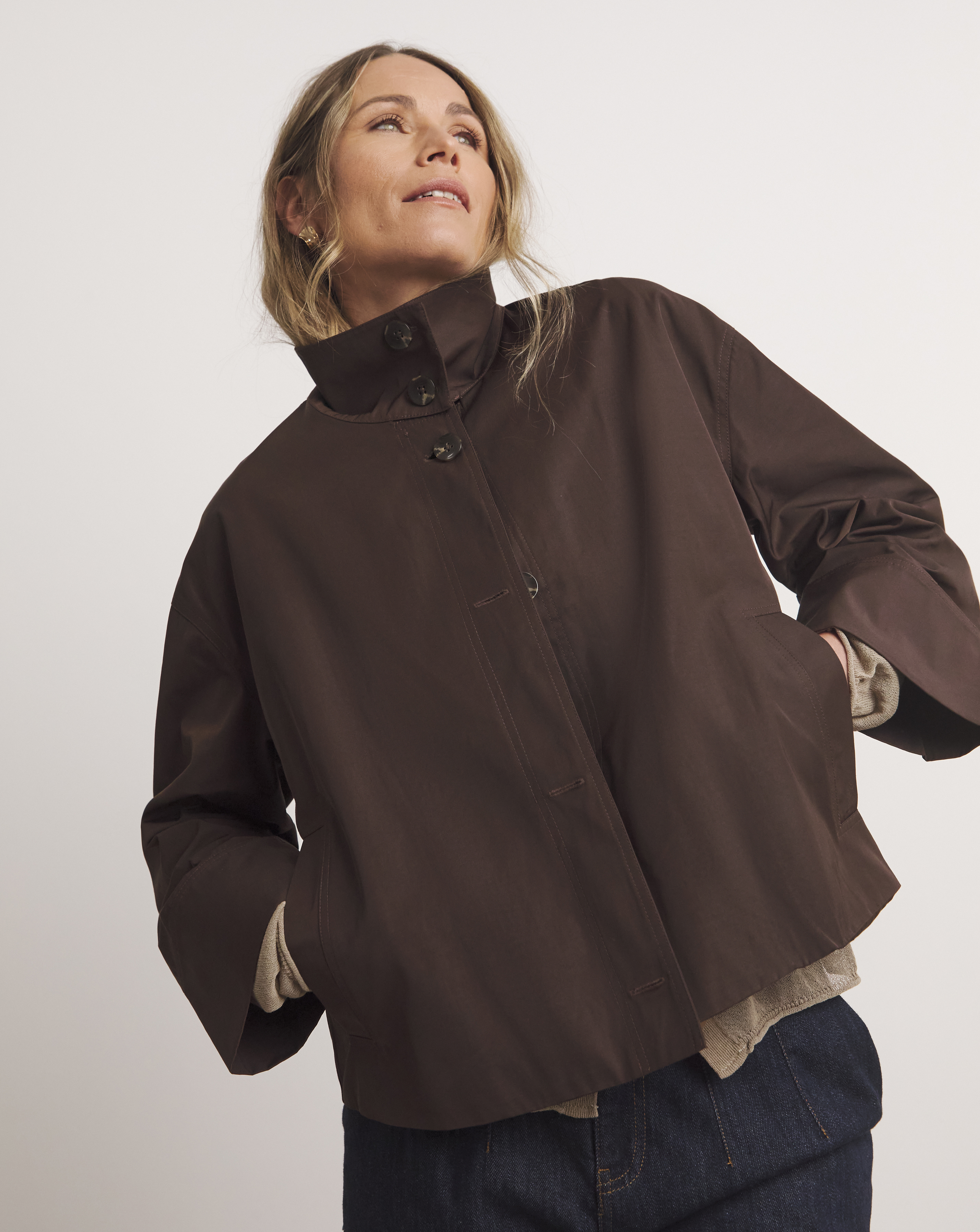 Funnel Neck Short Trench Jacket