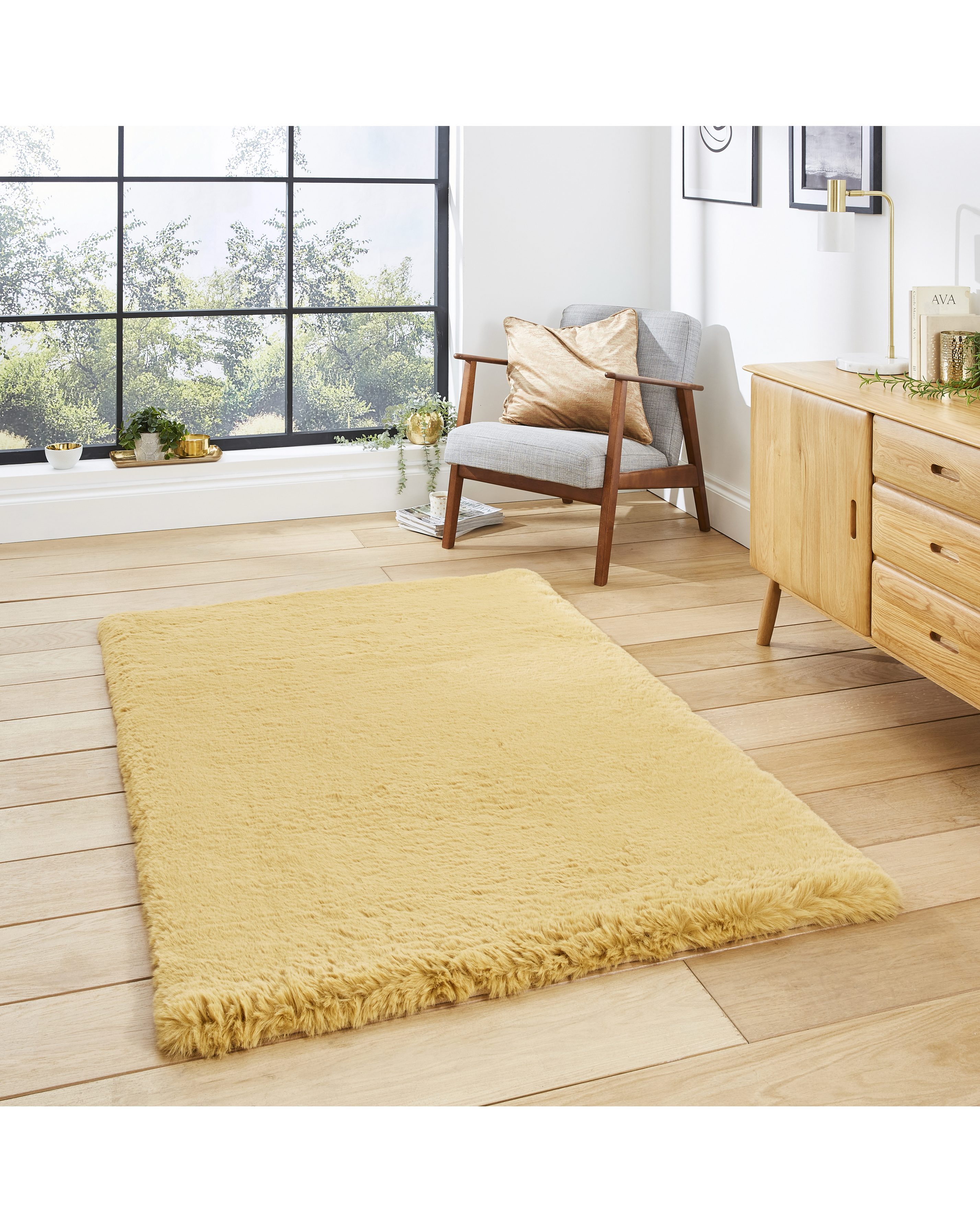 Think Rugs Mustard Teddy Plain Shaggy Rug - 60X120