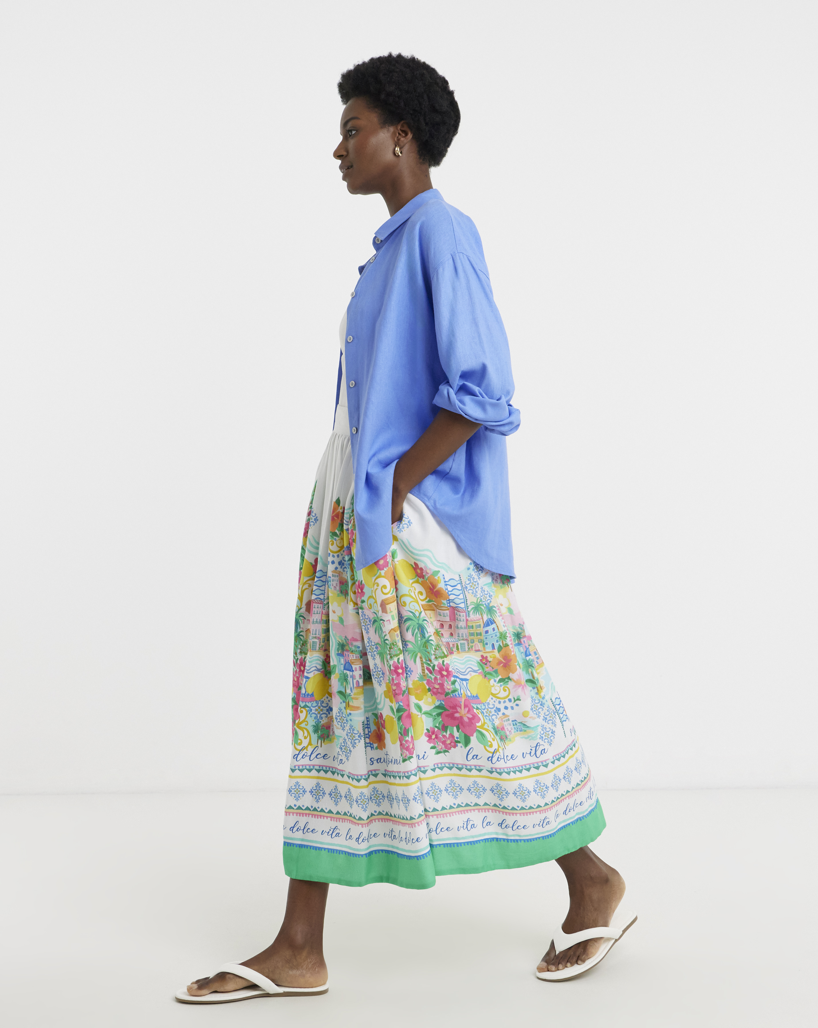 New In - Linen Mix A Line Midi Skirt