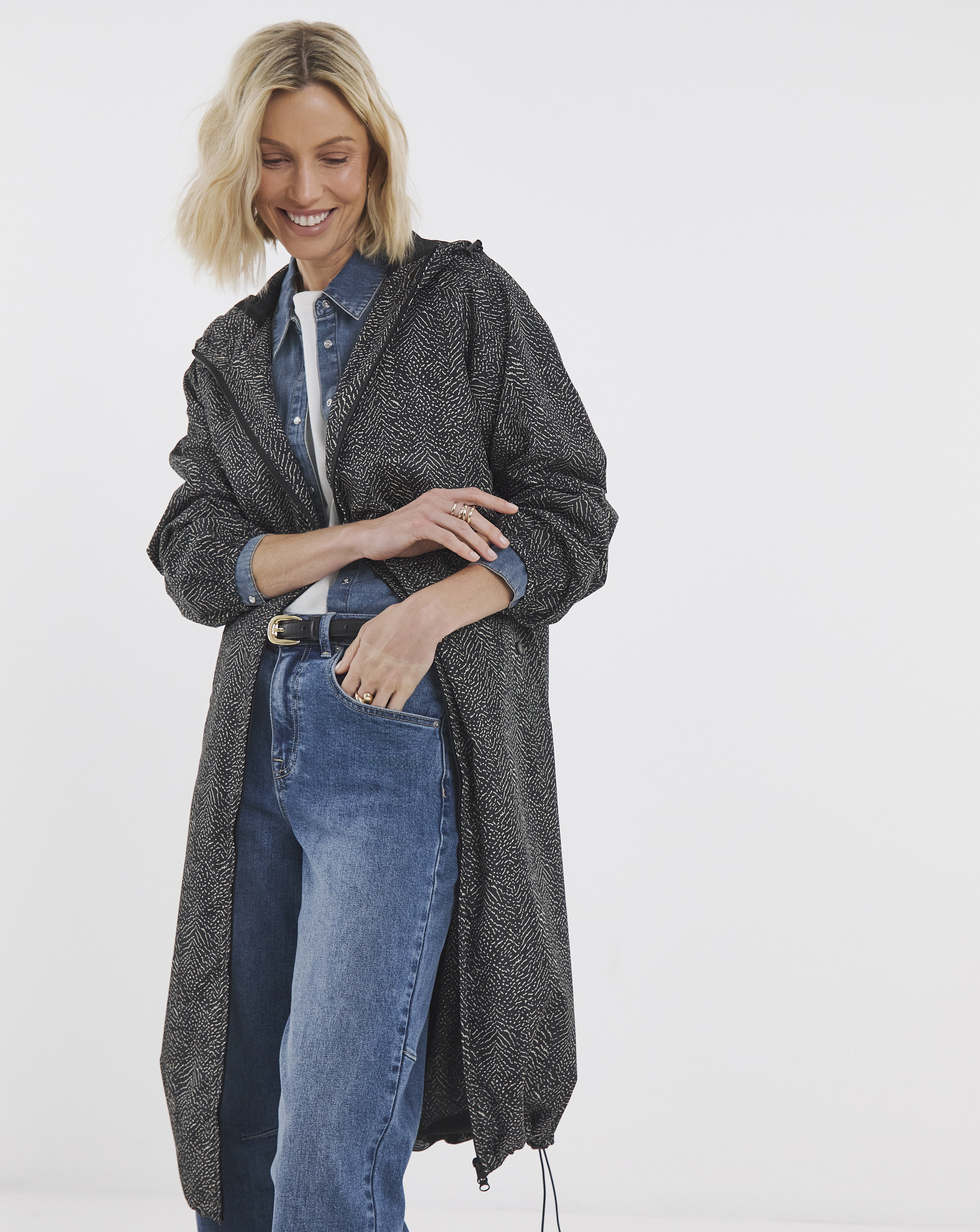 Mono Print Longline Lightweight Raincoat