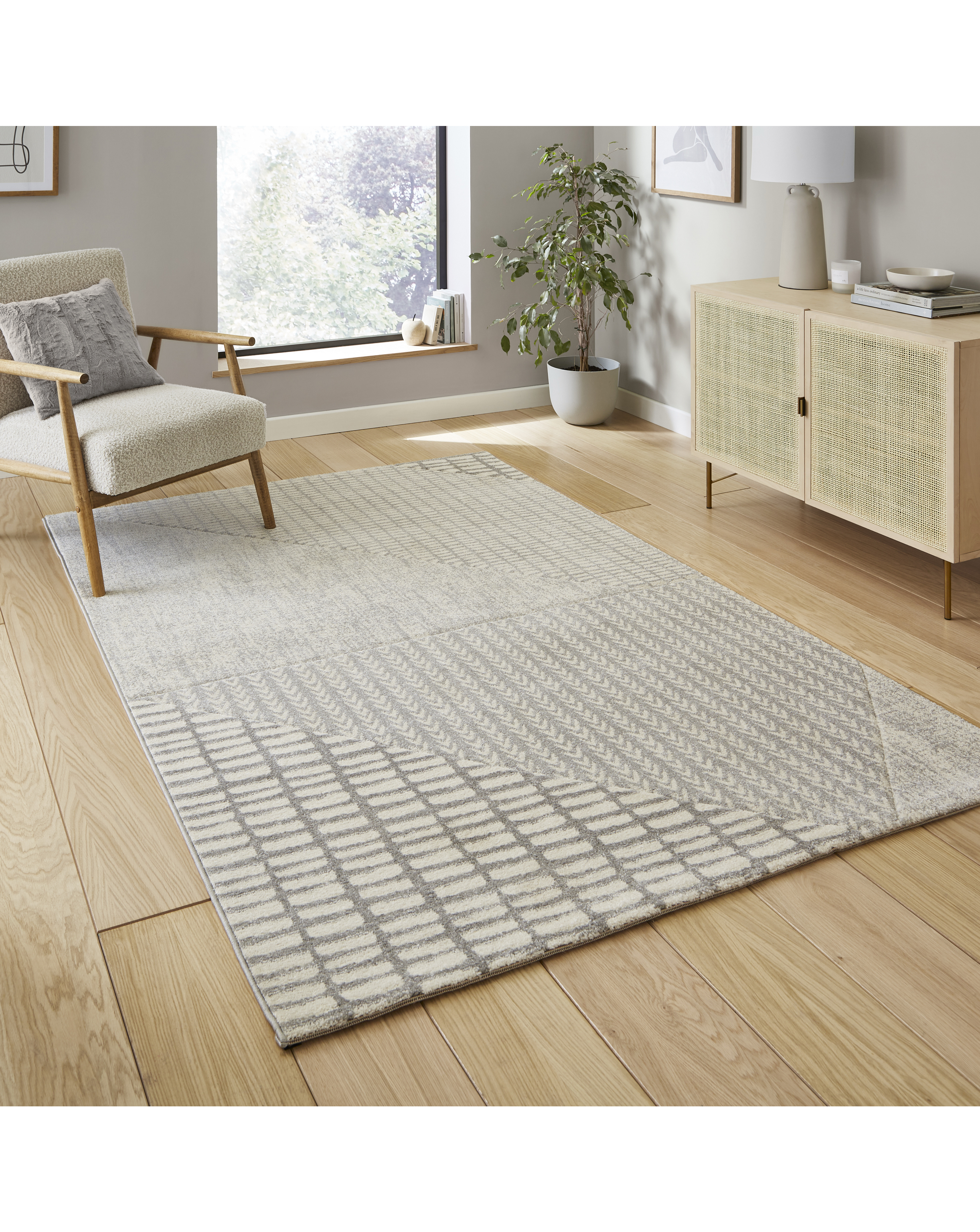 Catherine Lansfield Larsson Abstract Rug Grey - 80x150cm - Polypropylene - Modern Geometric Style