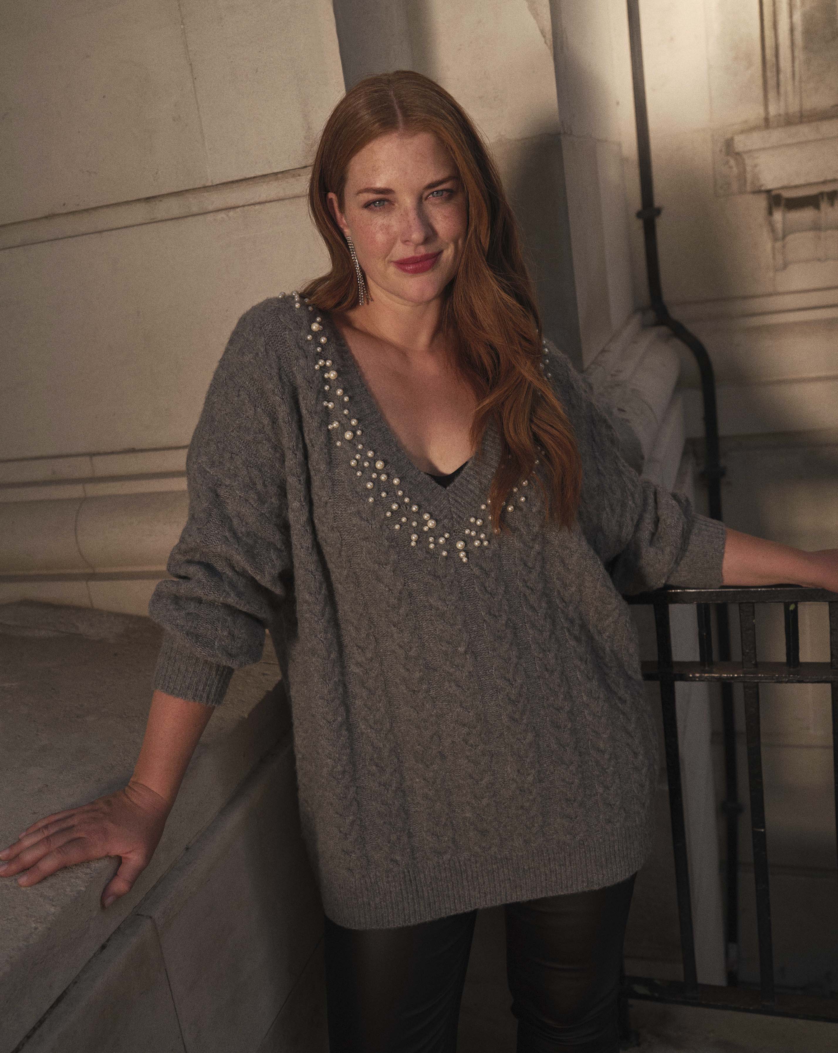 V Neck Pearl Jumper