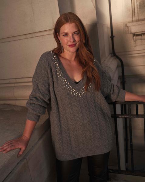 V Neck Pearl Jumper