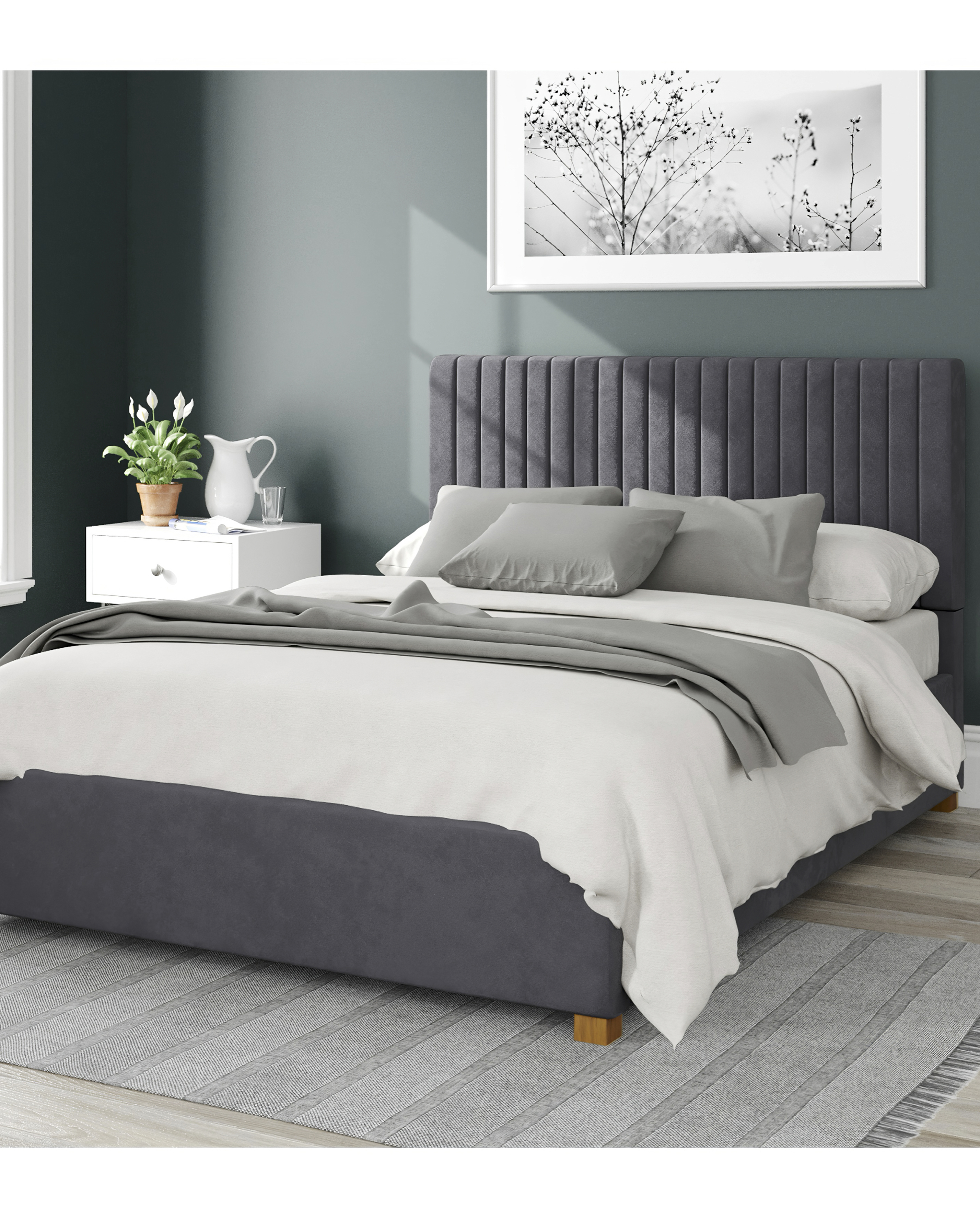 Aspire Grant Velvet Ottoman Bed - KINGSIZE - Steel