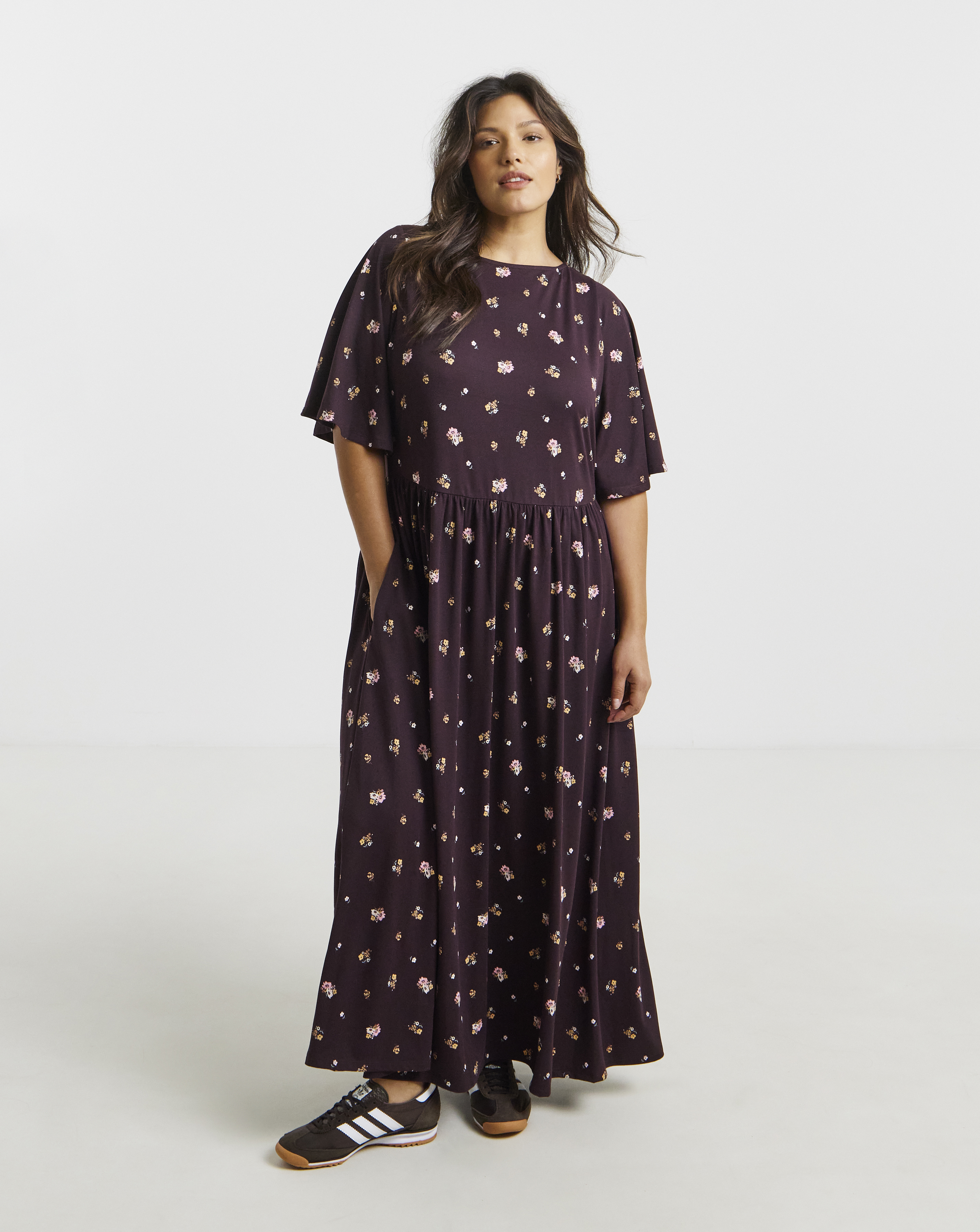Ditsy Supersoft Boat Neck Midi Dress
