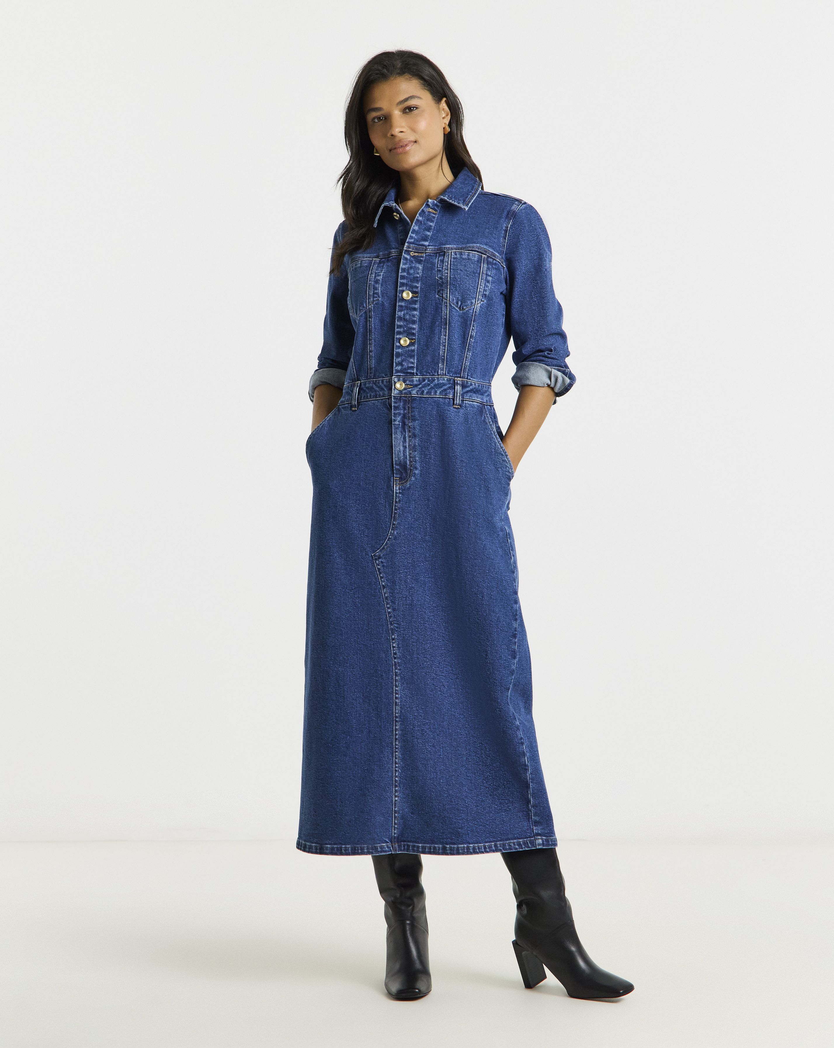Simply Be Button Midiaxi Denim Dress