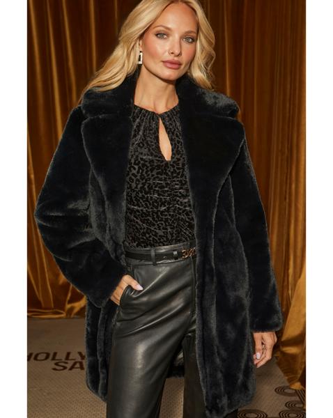 Sosandar Mid Length Luxe Faux Fur Coat