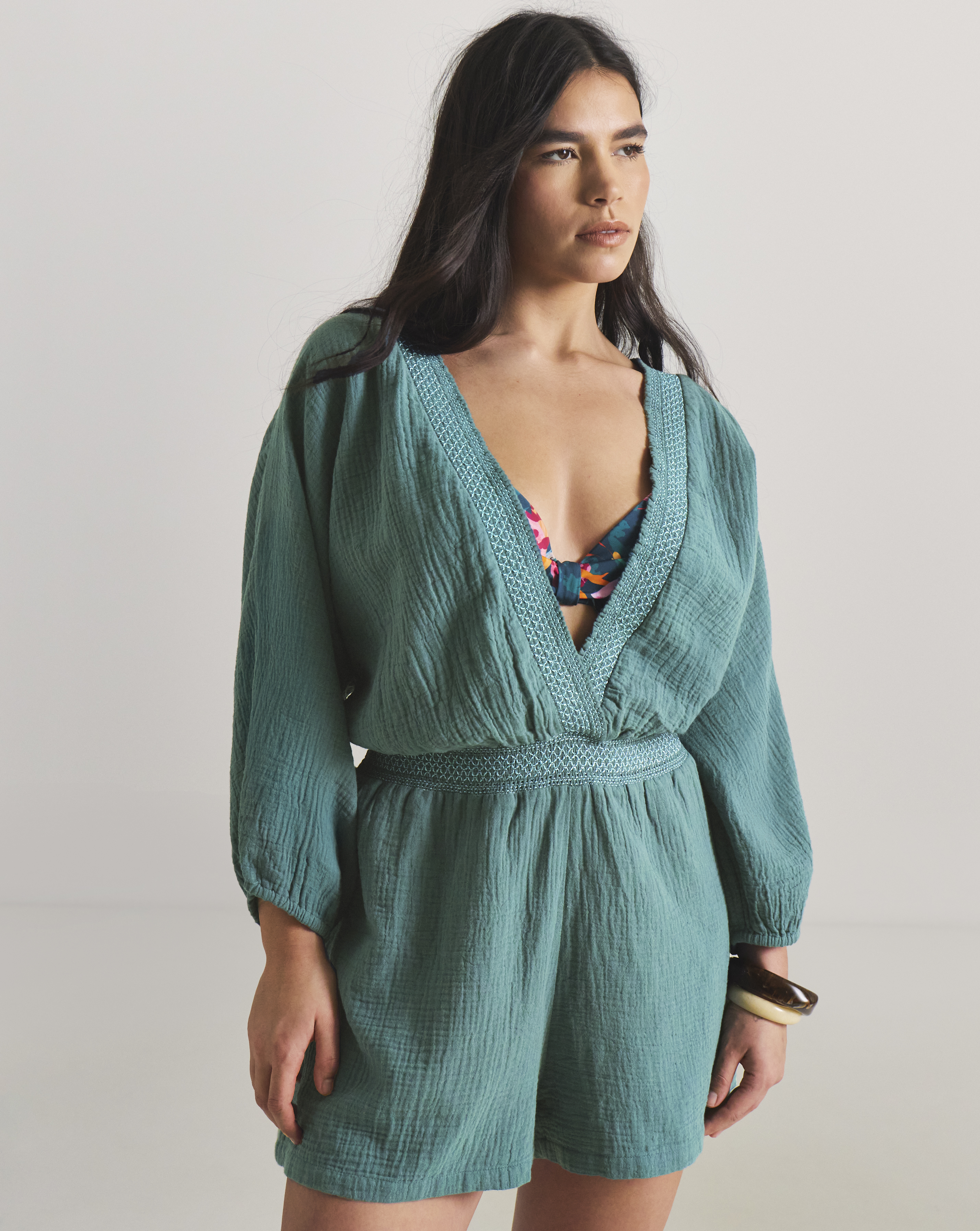 Long Sleeve Plunge Playsuit