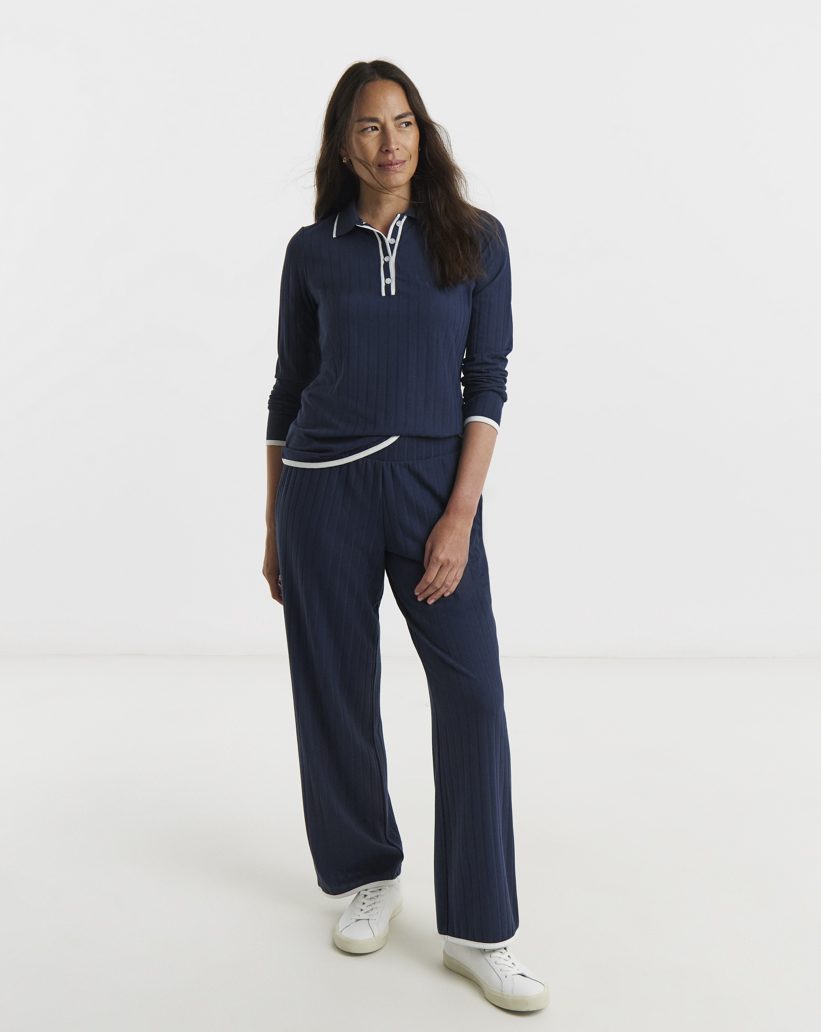 Tipped Ribbed Wide Leg Jogger