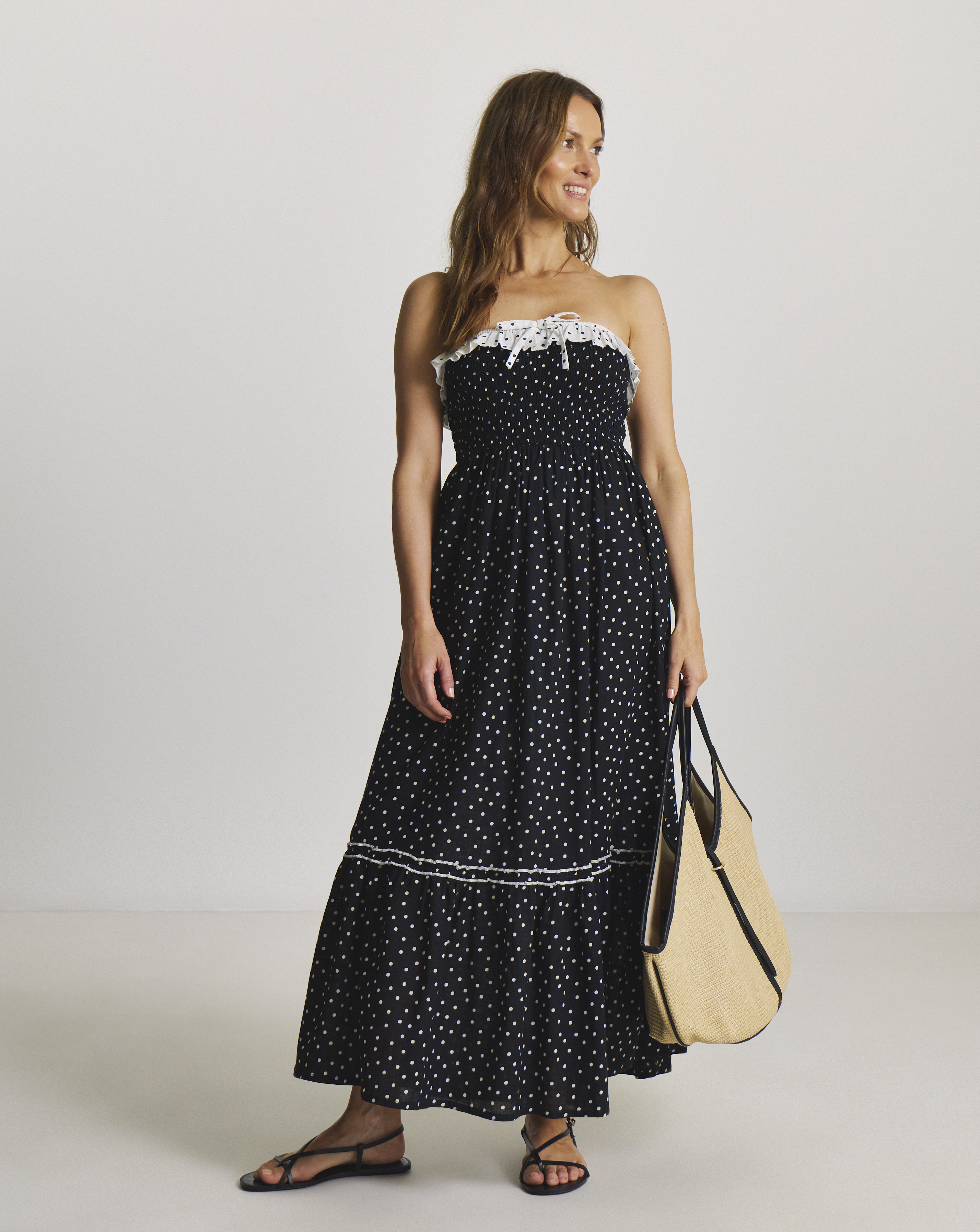Spot Print Maxi Bandeau Beach Dress