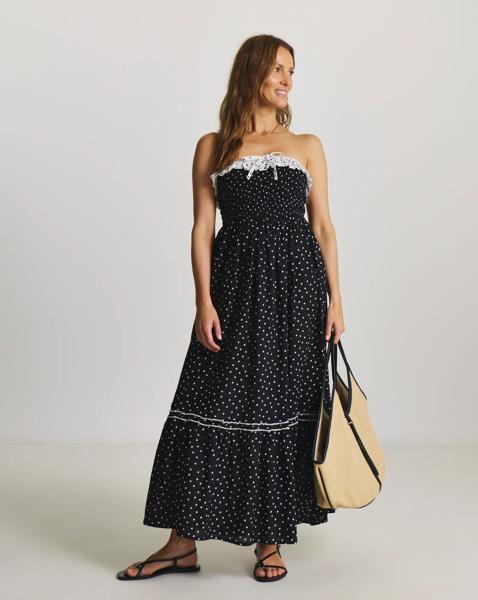 Spot Print Maxi Bandeau Beach Dress