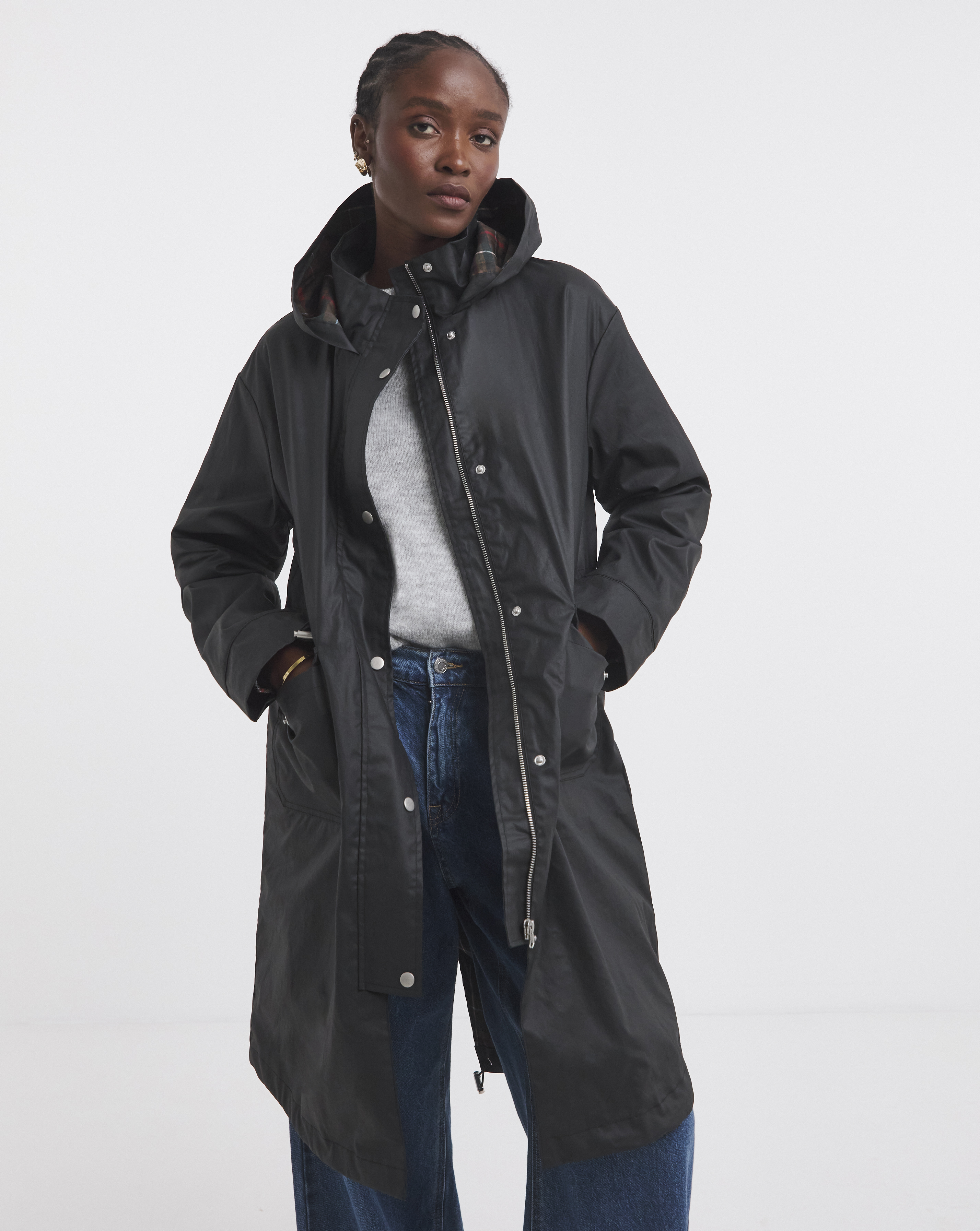 Black Check Lined Coated Coat