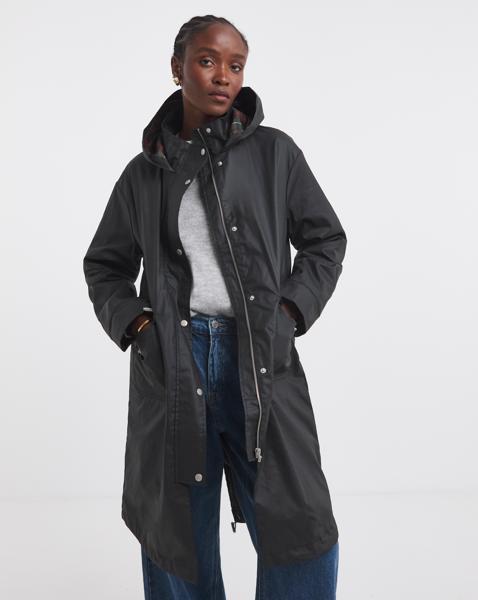 Black Check Lined Coated Coat