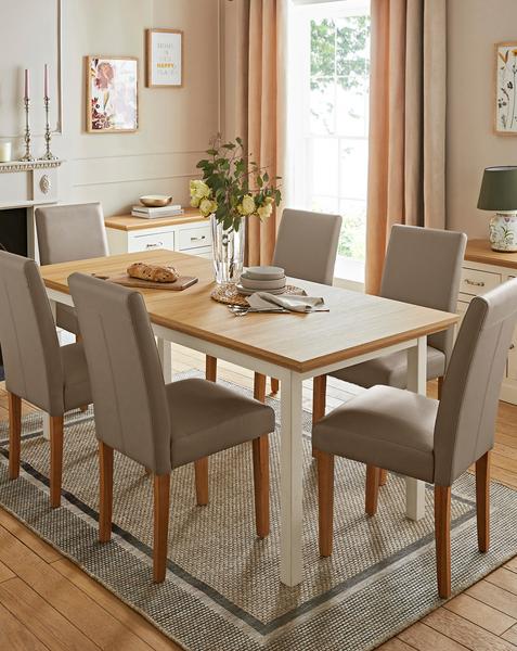 Julipa Ashford Extending 6 to 8  Seater Table with 6 Ava Leather Chairs