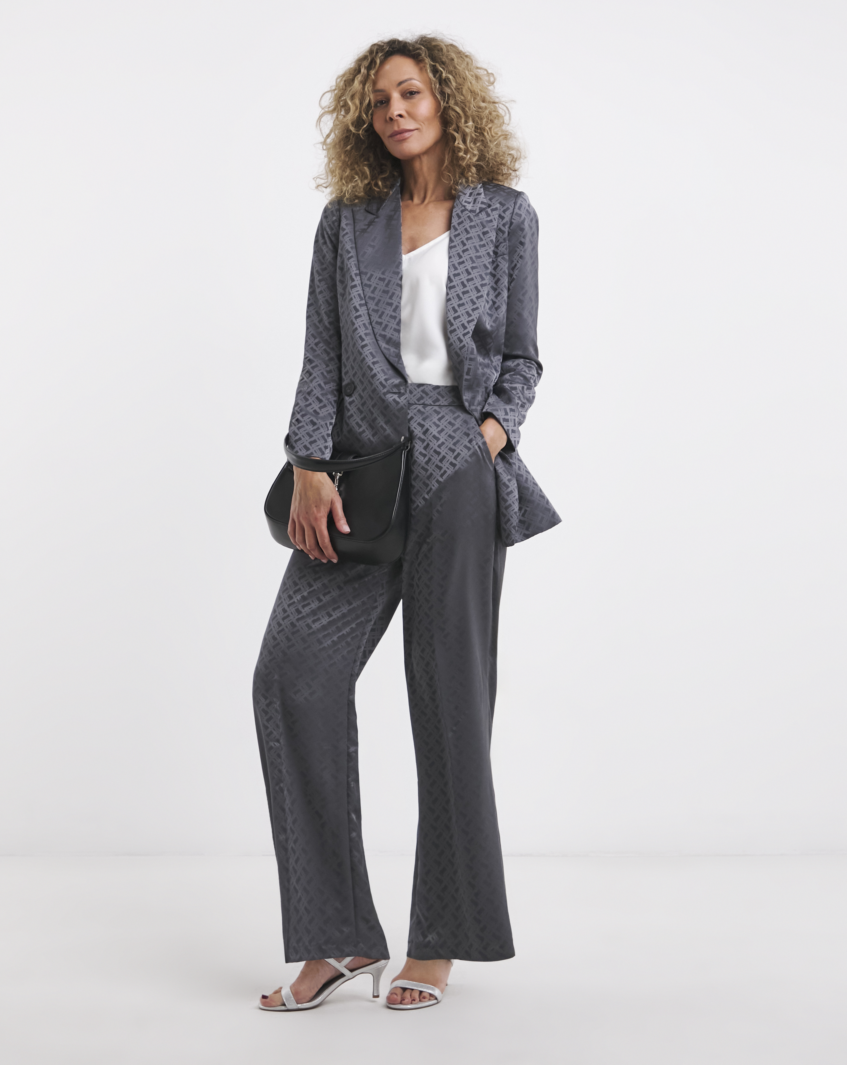 Geo Jaquard Satin Wide Leg Trousers