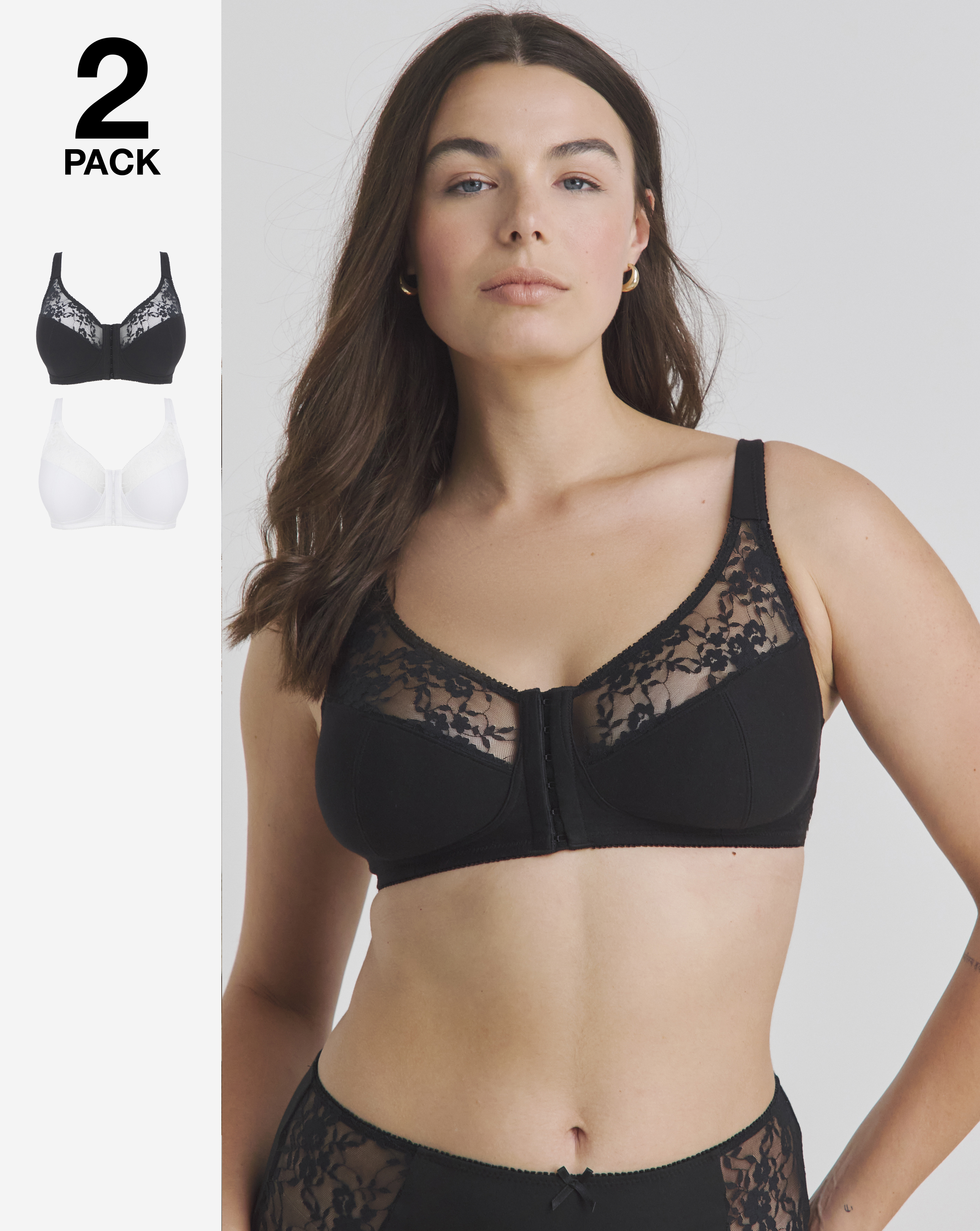 2 Pack Lace Front Fasten NW FC Bras