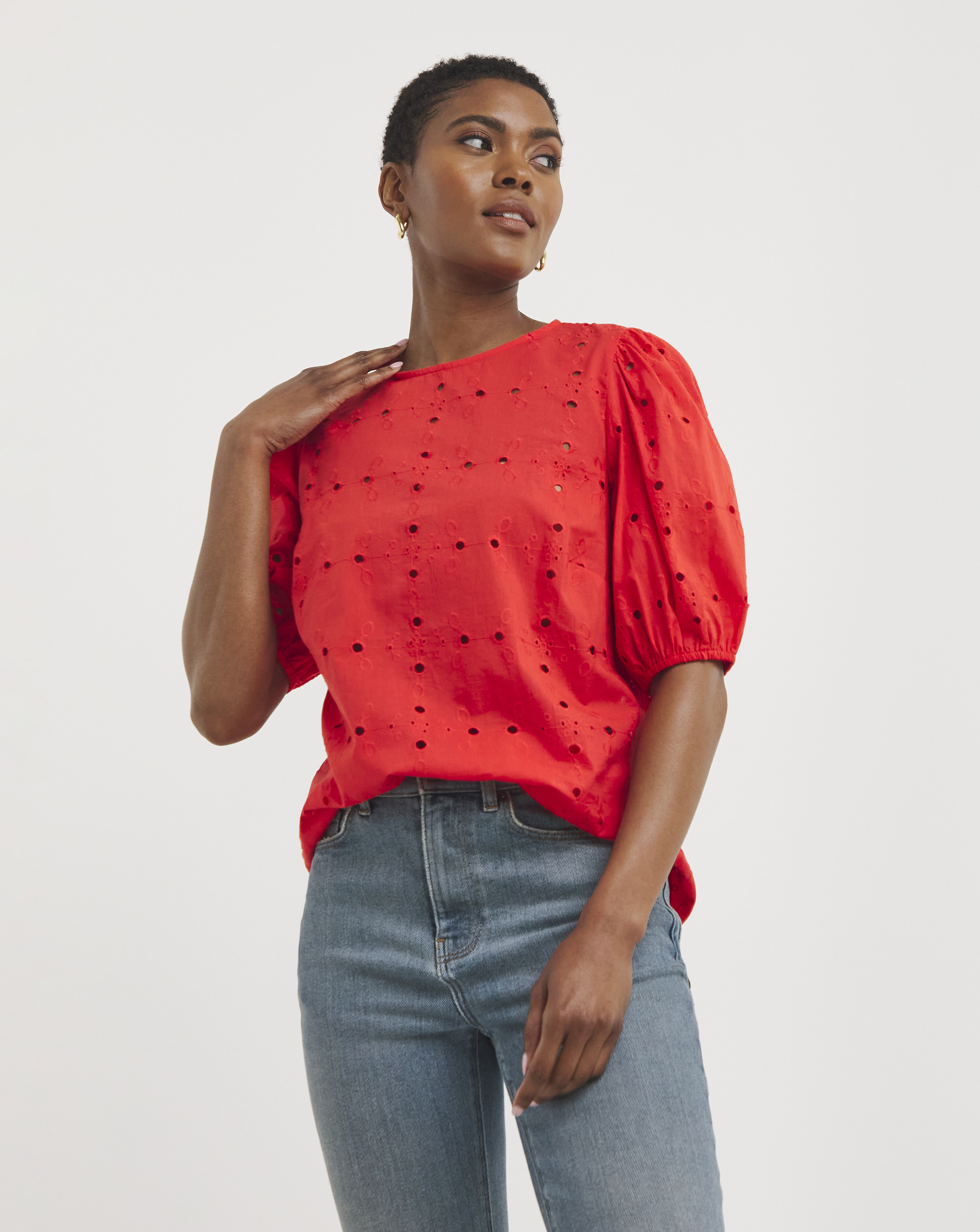 Puff Sleeve Broderie Top