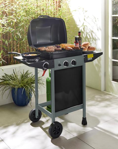 2 Burner Gas BBQ with Side - Grey