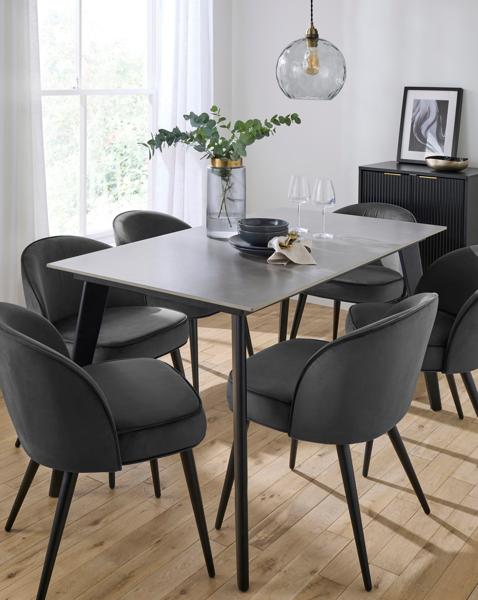 Hale Table with 6 Emilie Velvet Chairs