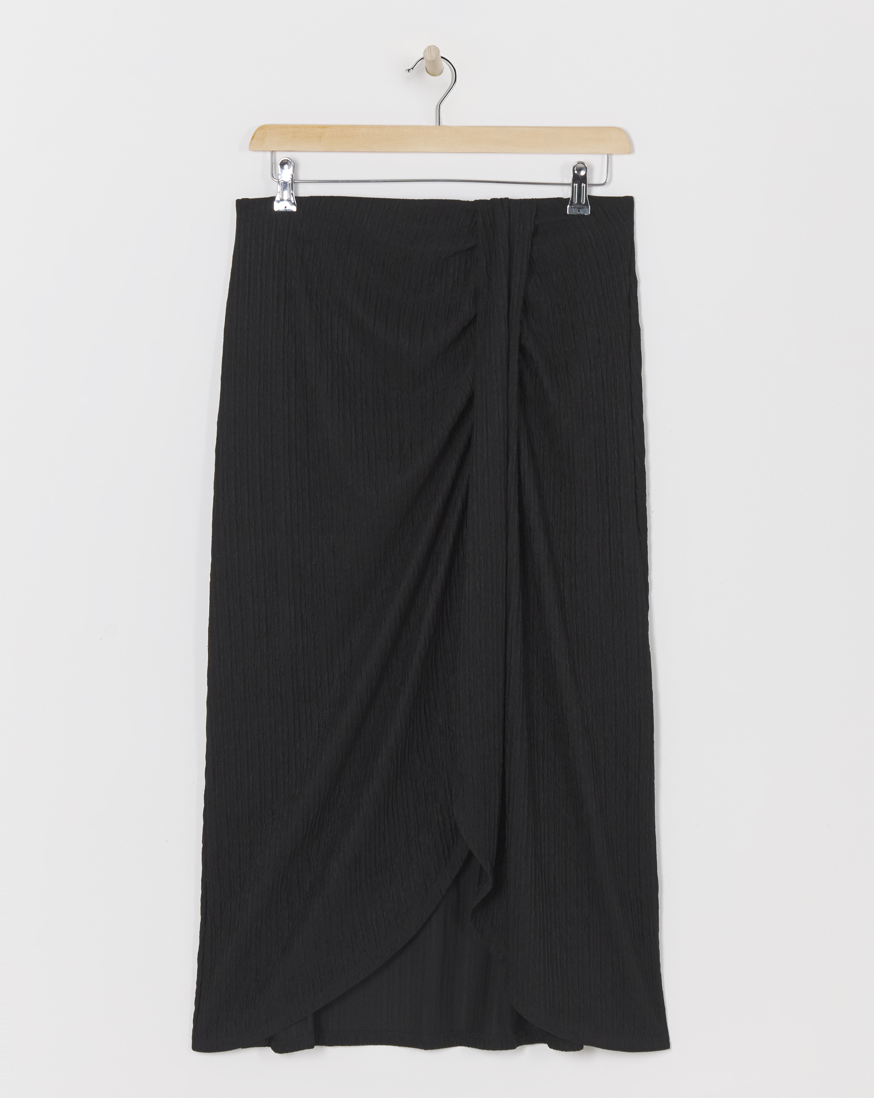 Black Crinkle Midi Wrap Skirt