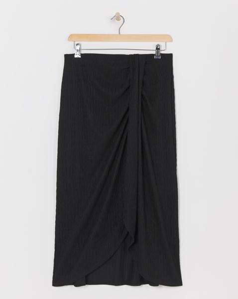 Black Crinkle Midi Wrap Skirt