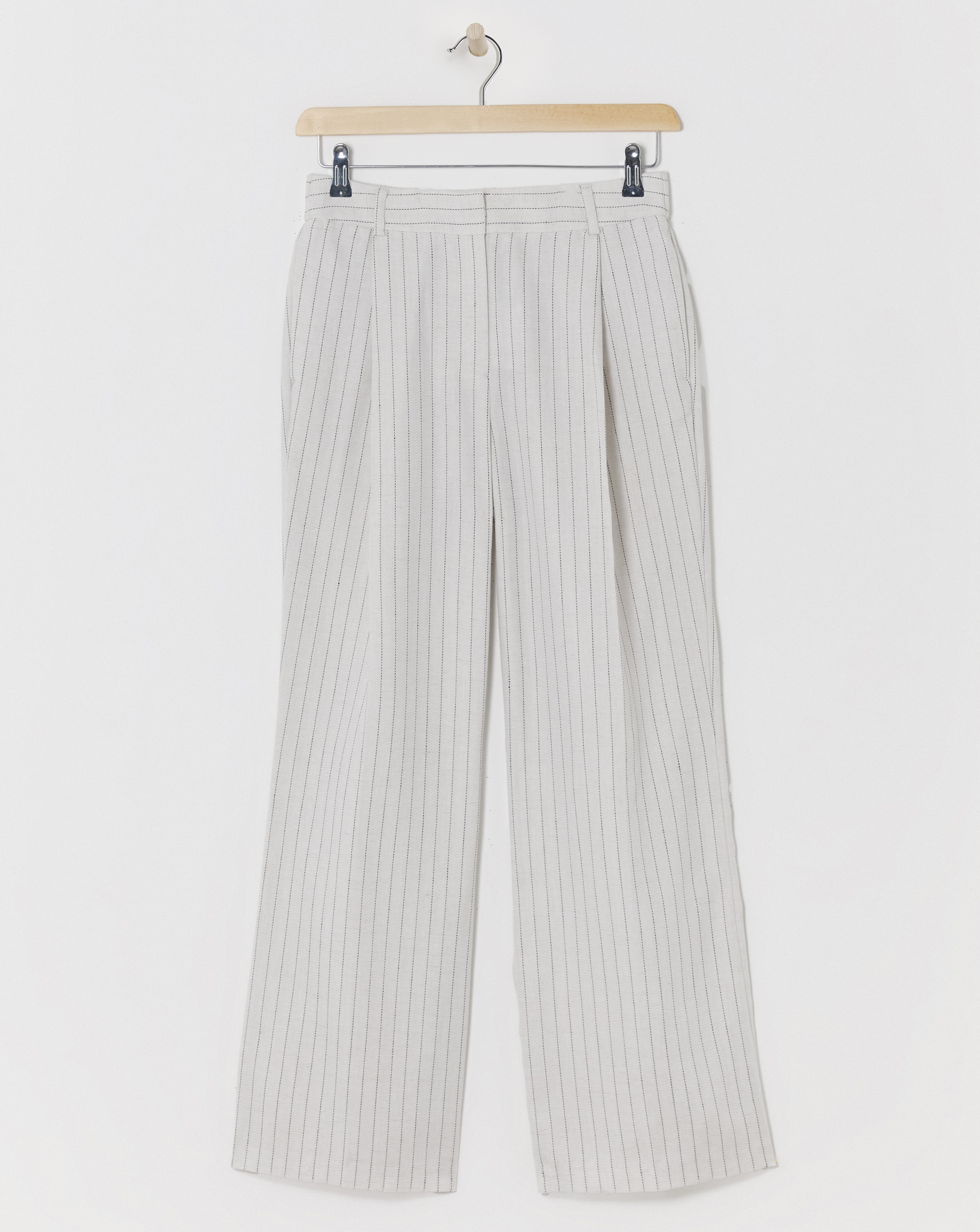 Pinstripe Linen Wide Leg Trousers