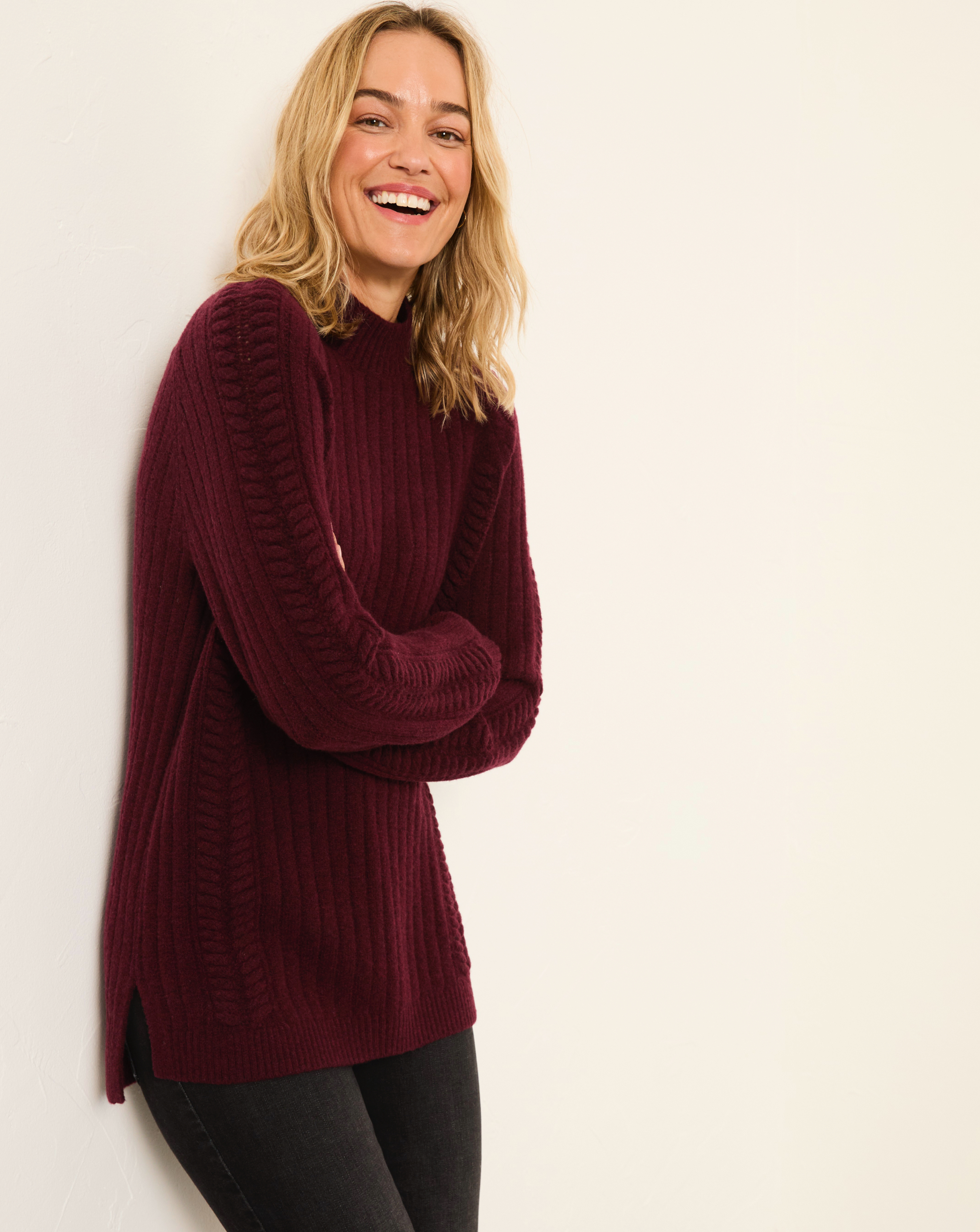 FatFace Women's Jumper - Longline - Burgundy - Size 16