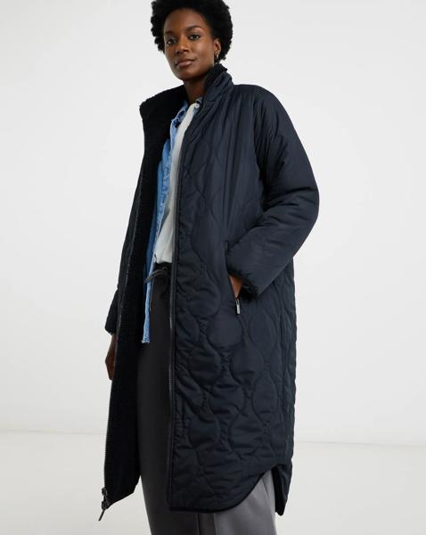 Dark Navy Reversible Borg Quilted Coat
