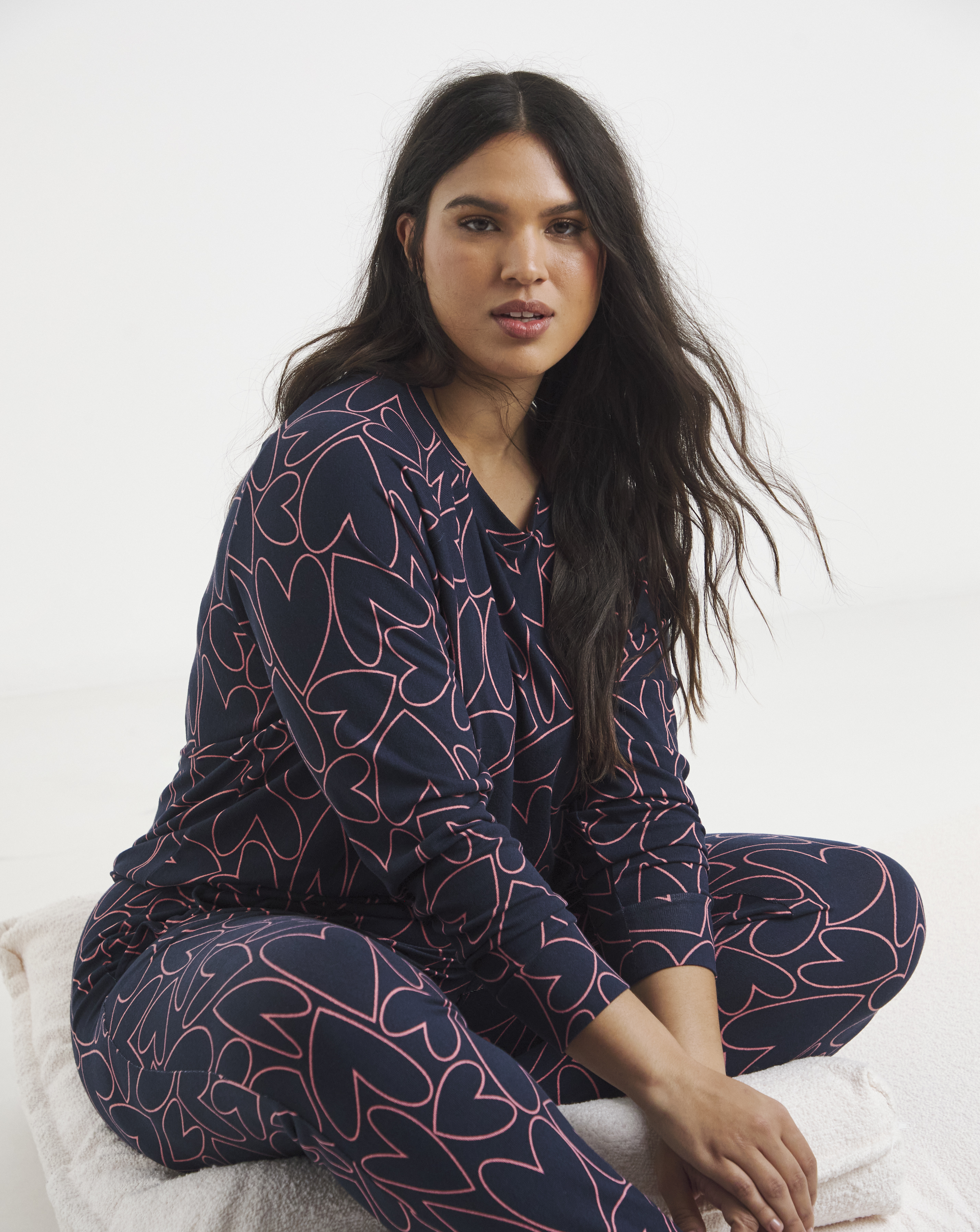 Soft Knit Crew Neck Heart Pyjama Set