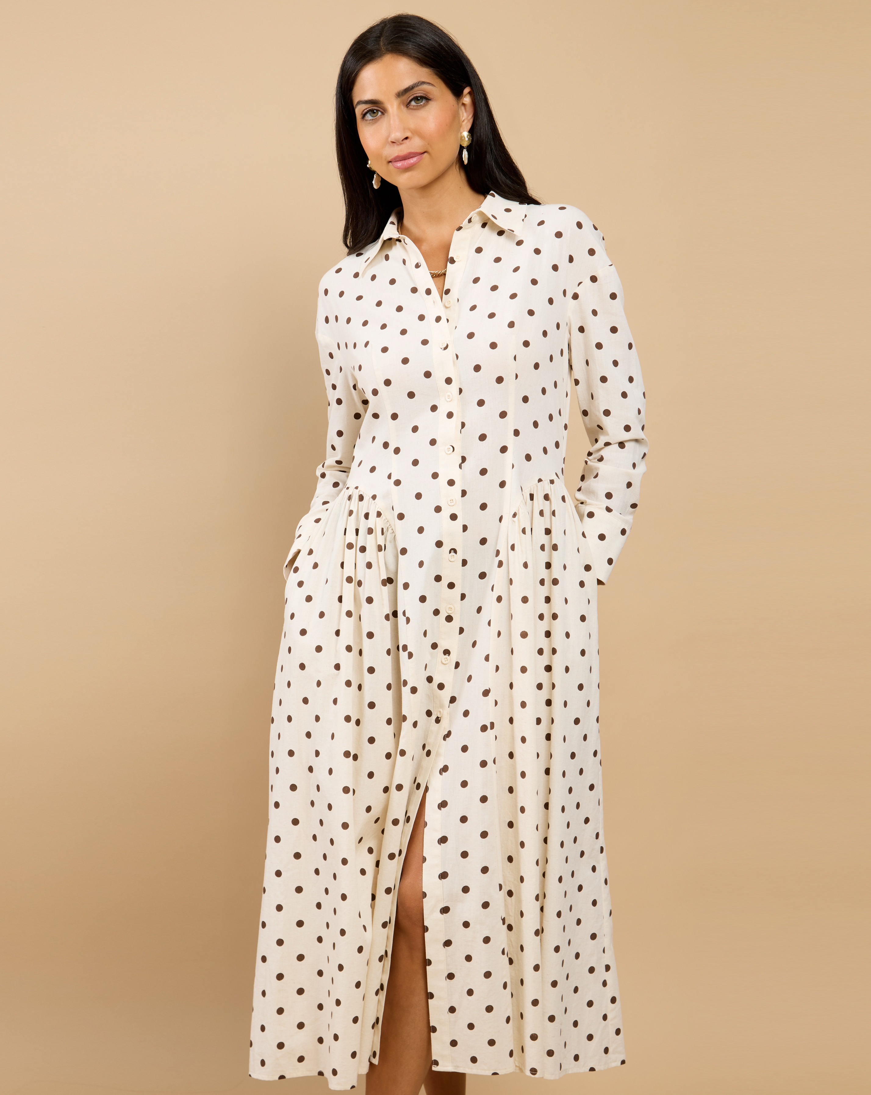Little Mistress Cream Lm Polka Dot Midaxi - Size 14