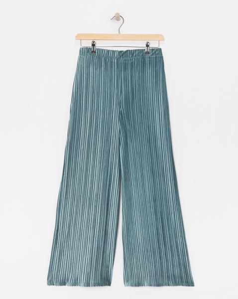 Pleated Velvet Wide Leg Pull On