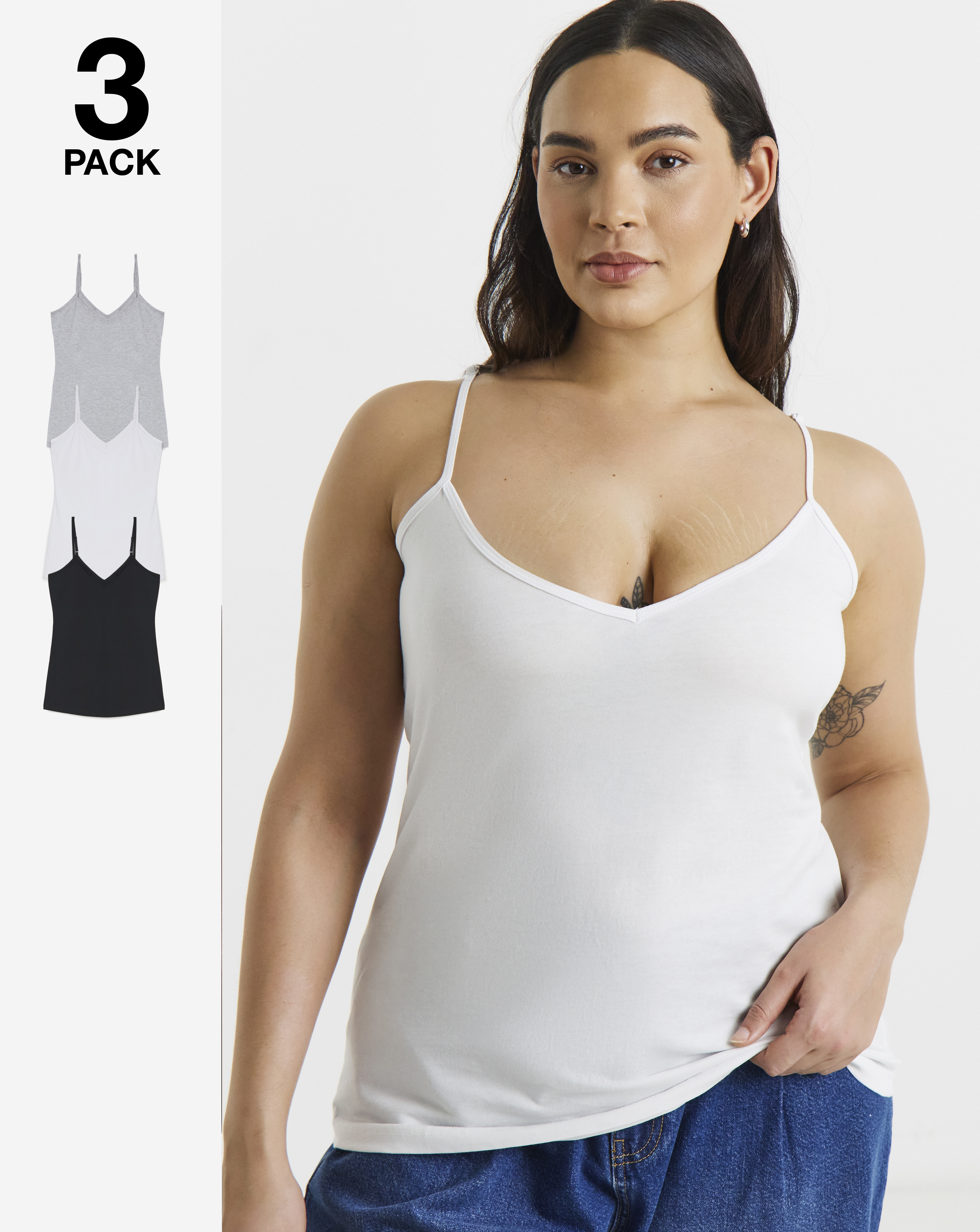 3 Pack V Neck Longline Camis