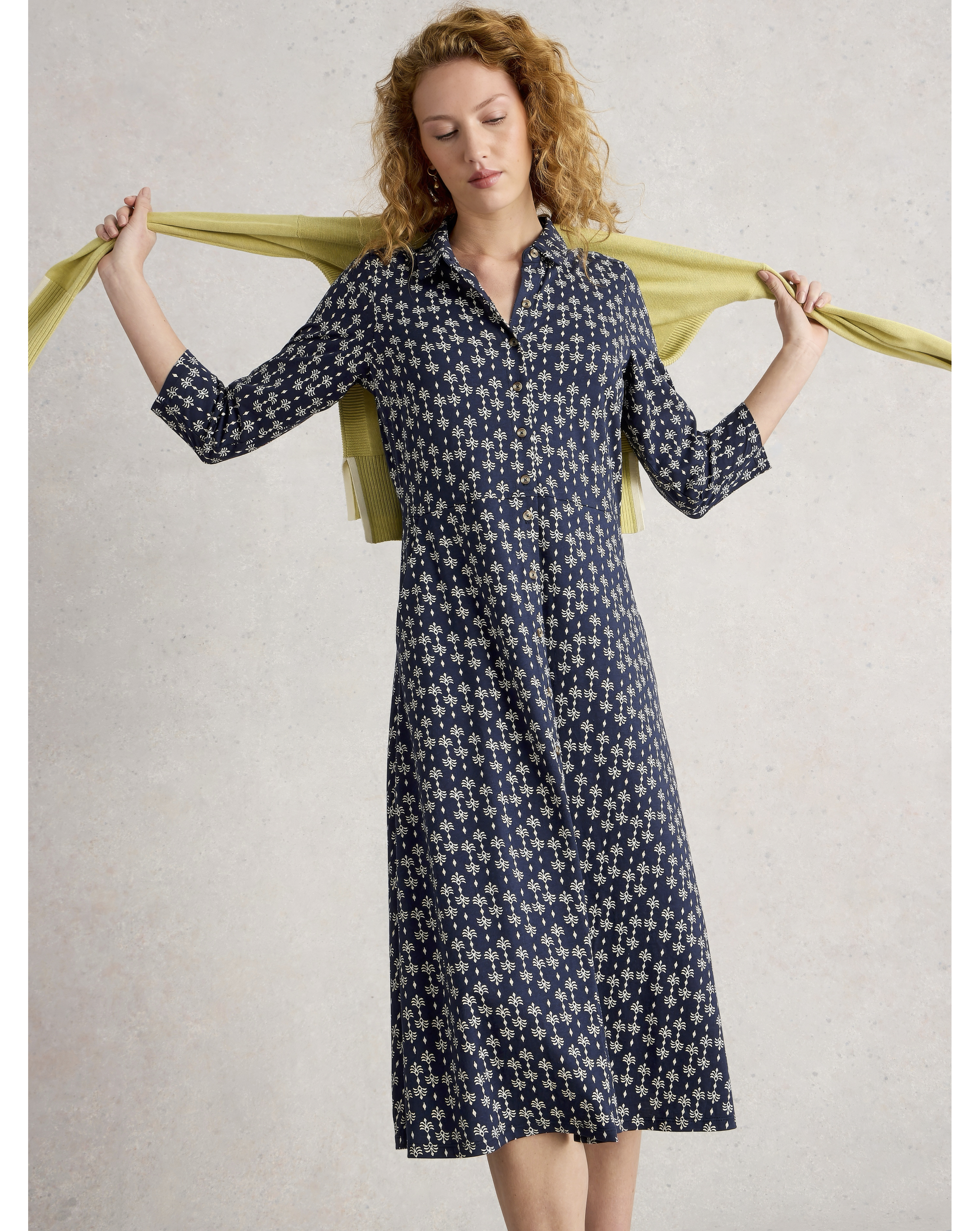 White Stuff Navy Rua Jersey Shirt Dress - Size 8