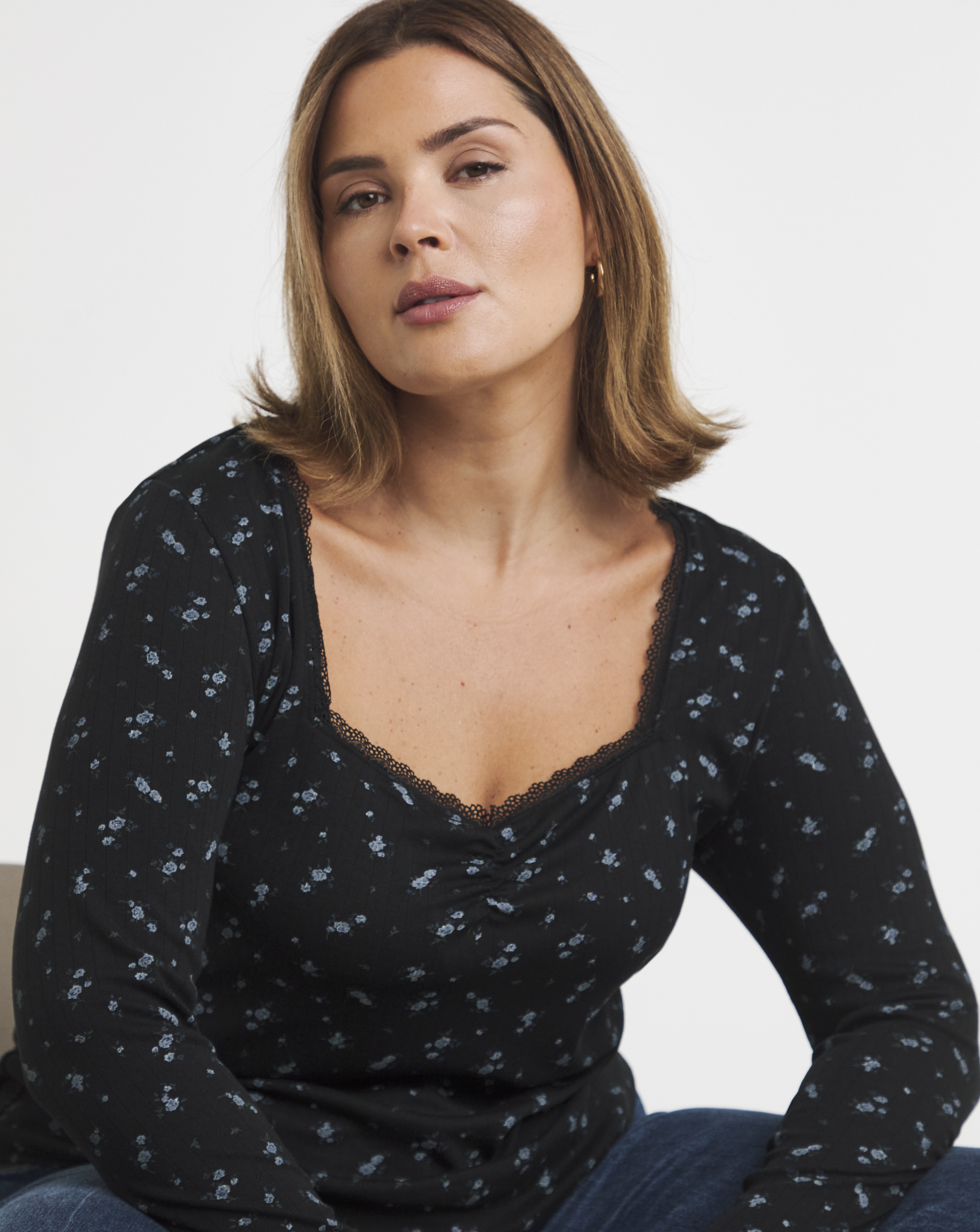 Ditsy Floral Square Neck Rib Top