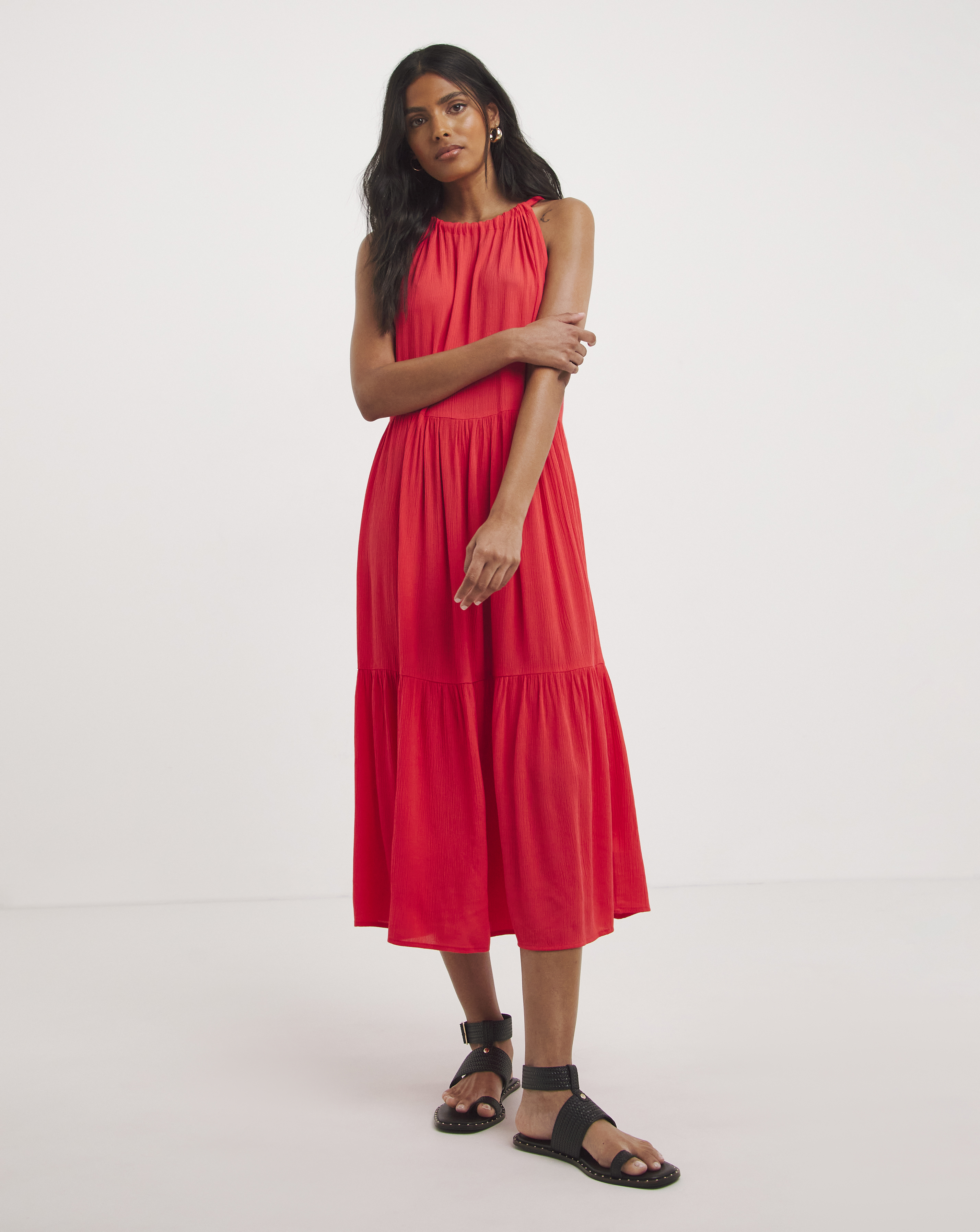 Viscose Crinkle Tiered Cami Dress