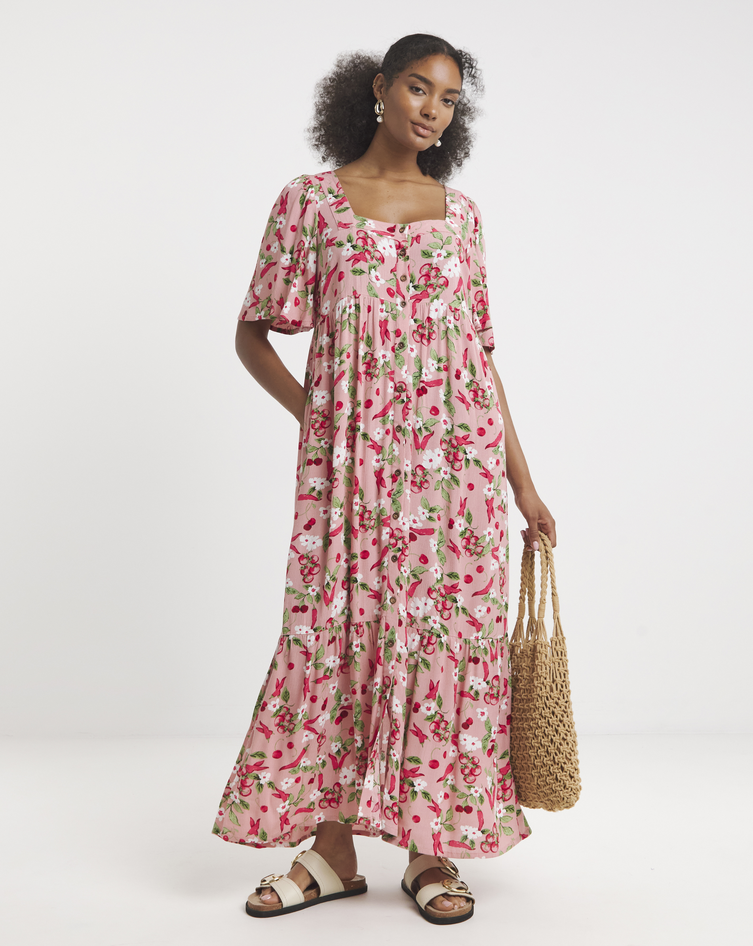 Simply Be - Women's Pink Print Crinkle Maxi Dress - Size 20 - Pink print - 100% Viscose