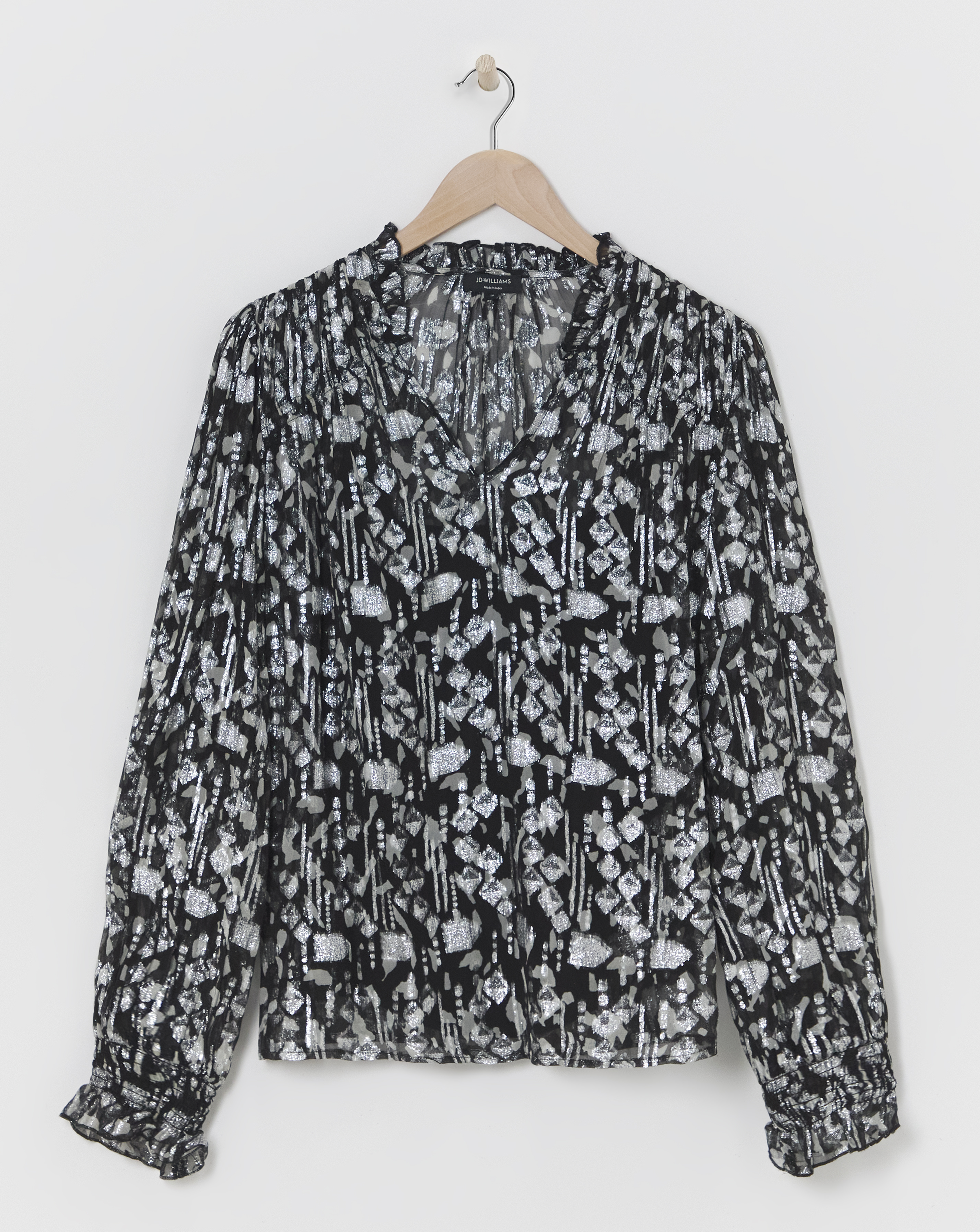 V Neck Metallic Jaquard Blouse