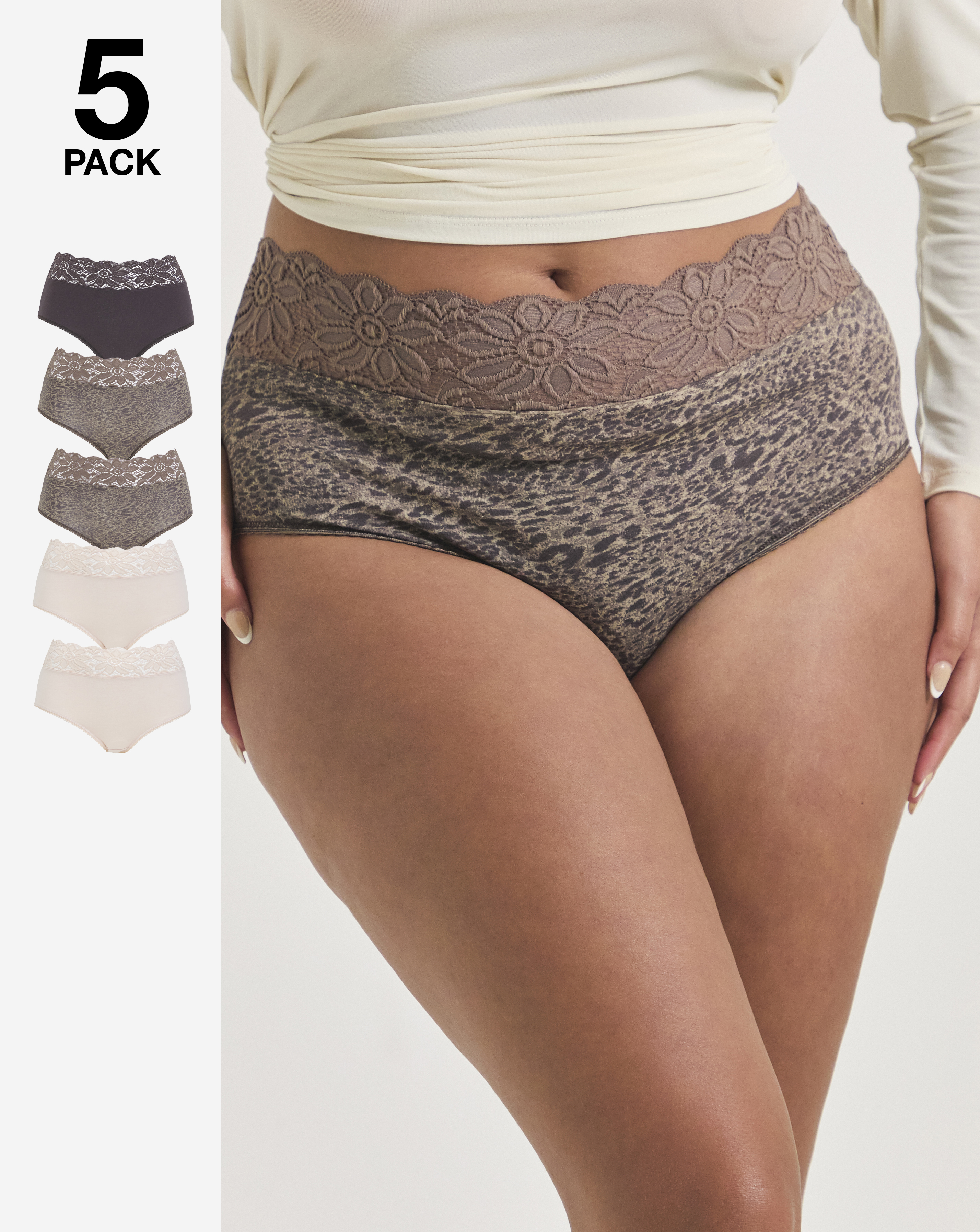 5 Pack Lace Top Full Fit Knickers