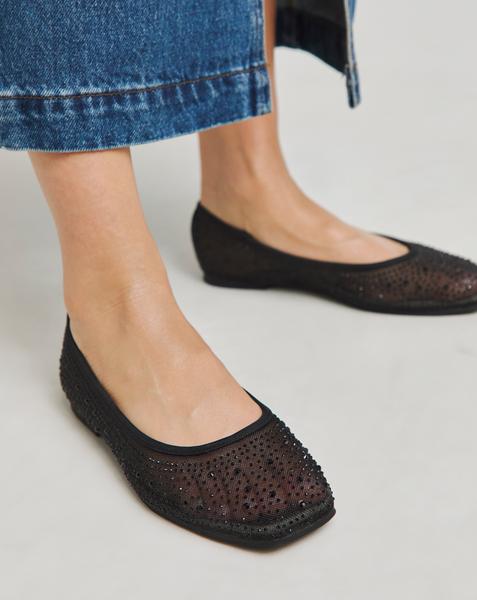 Mesh Embellished Ballet Flats Wide