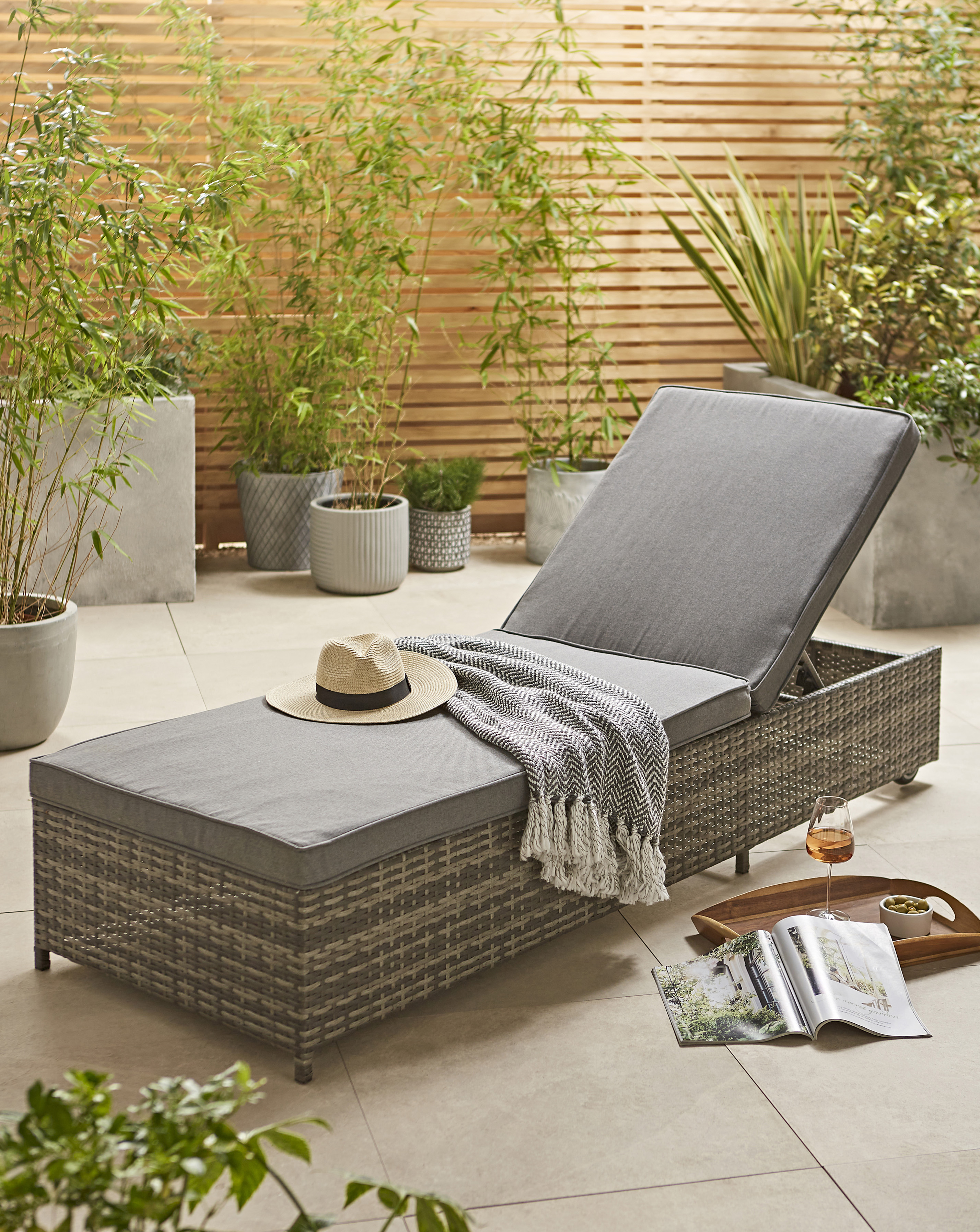 Charles Bentley Grey Rattan Sun Lounger Size 12
