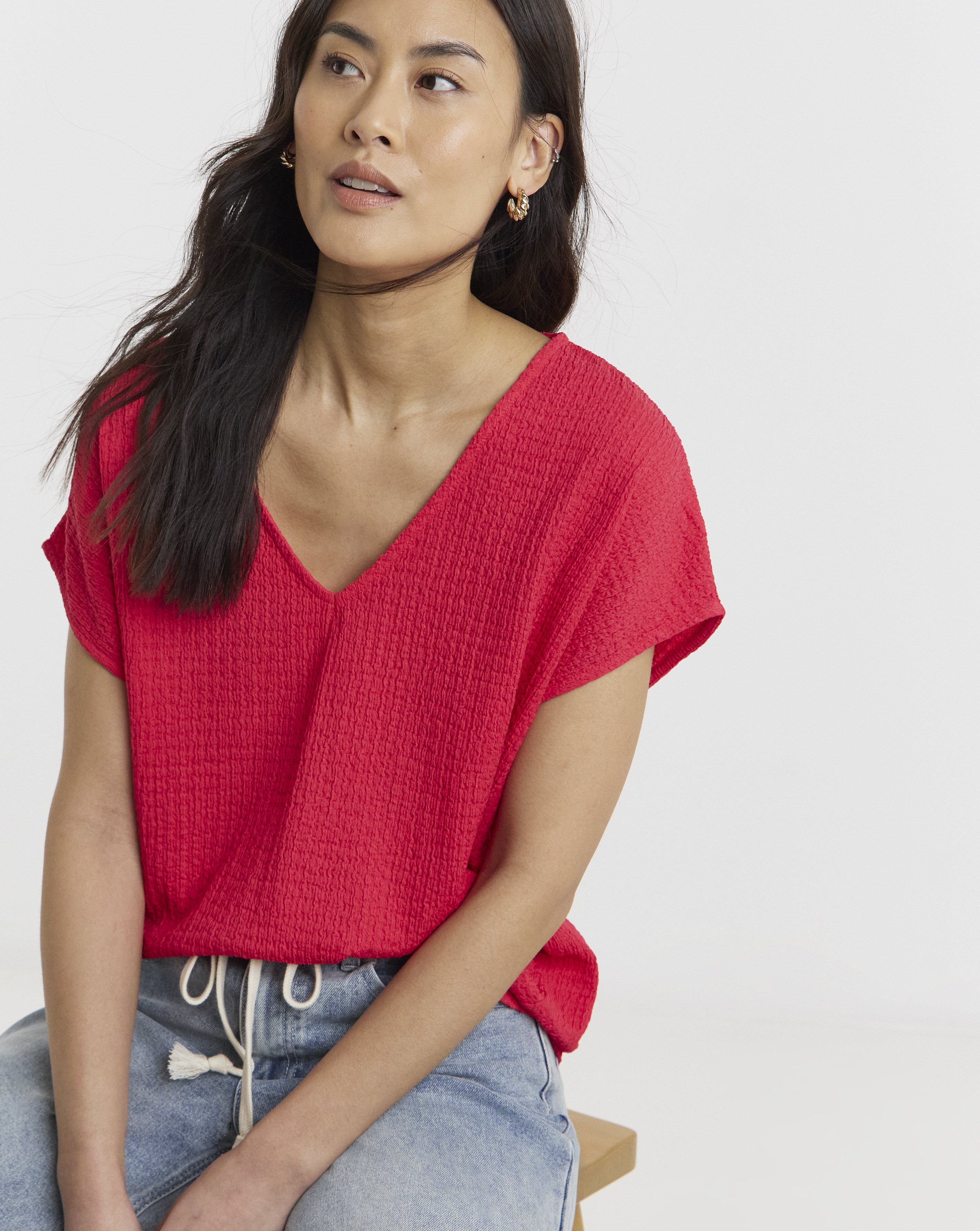 Textured V-Neck Top