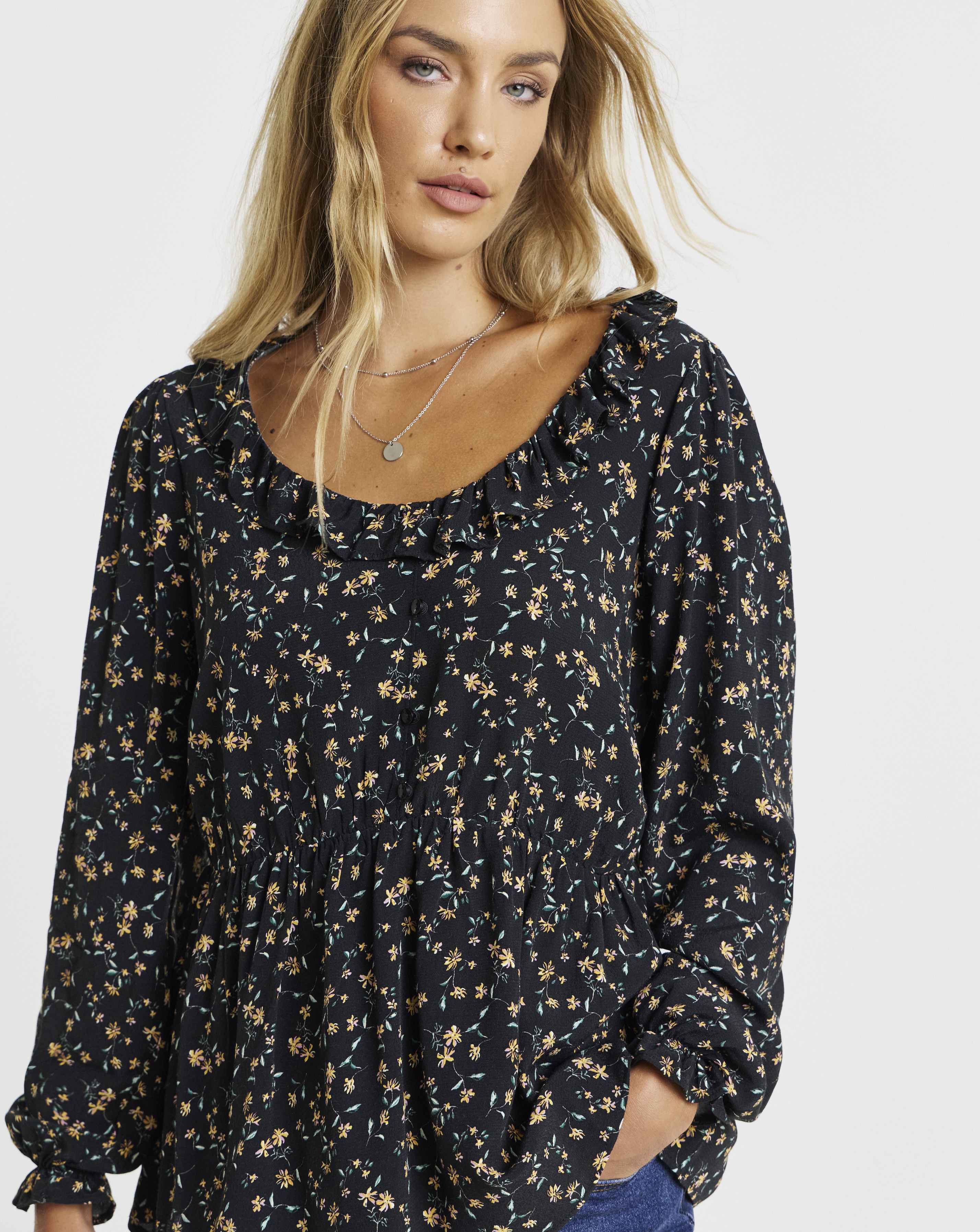 Elasticated Peplum Tea Blouse