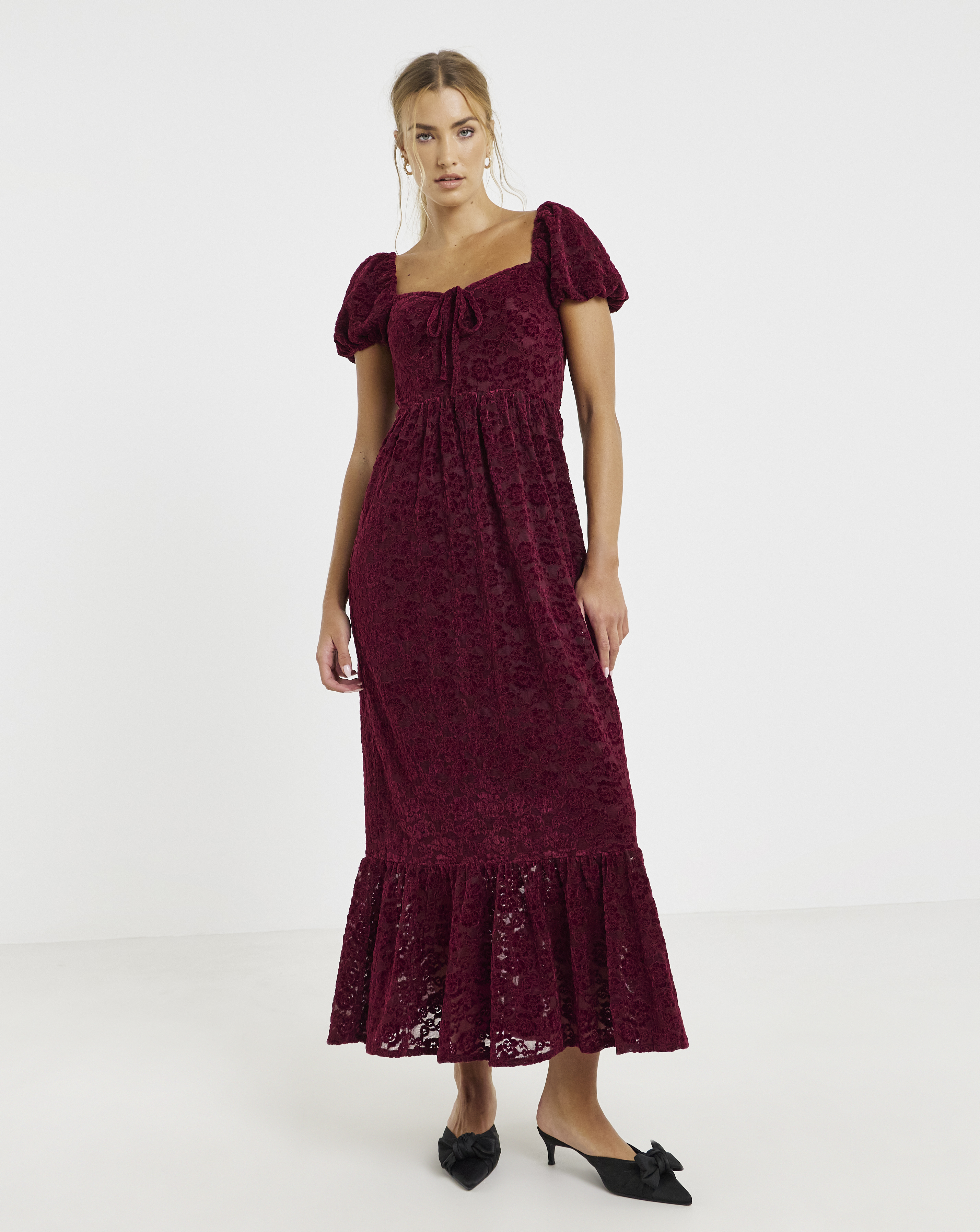 Lovedrobe Puff Sleeve Devore Midaxi
