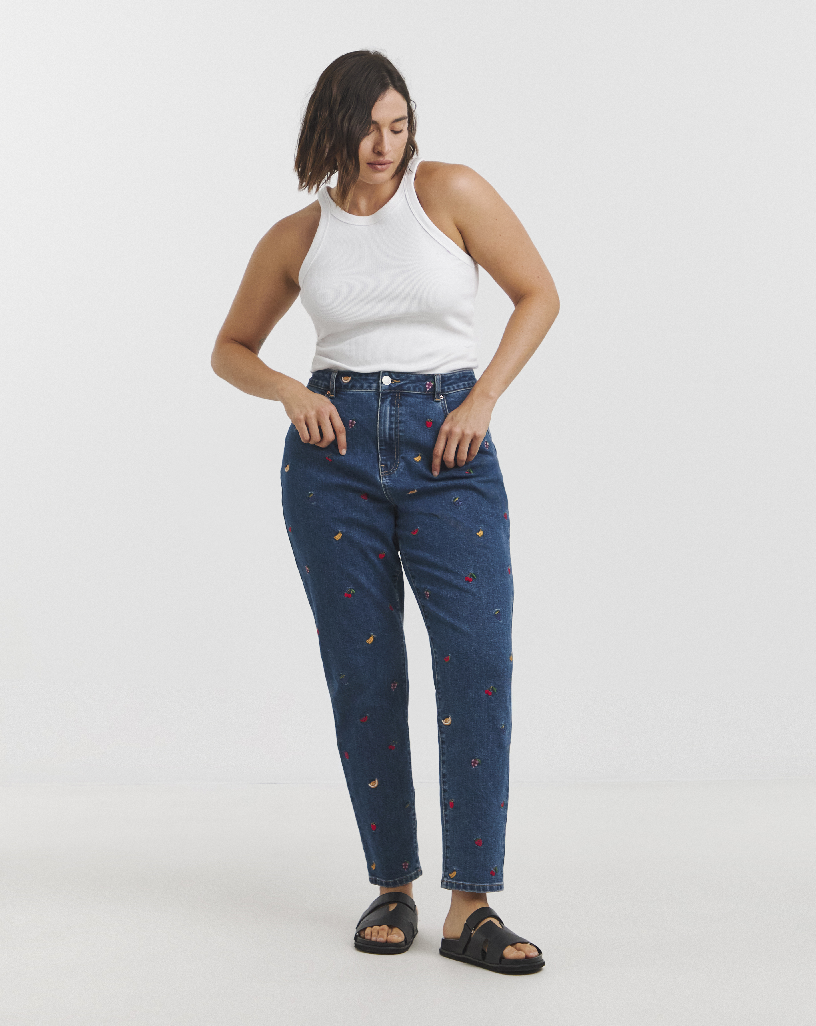 SBE Fruit Salad Embroidered Mom Jeans