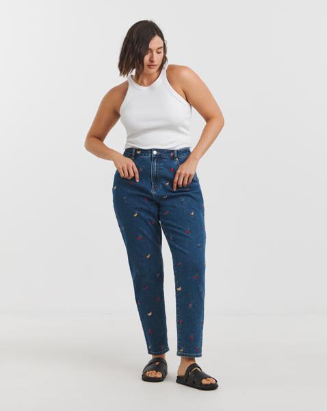 SBE Fruit Salad Embroidered Mom Jeans